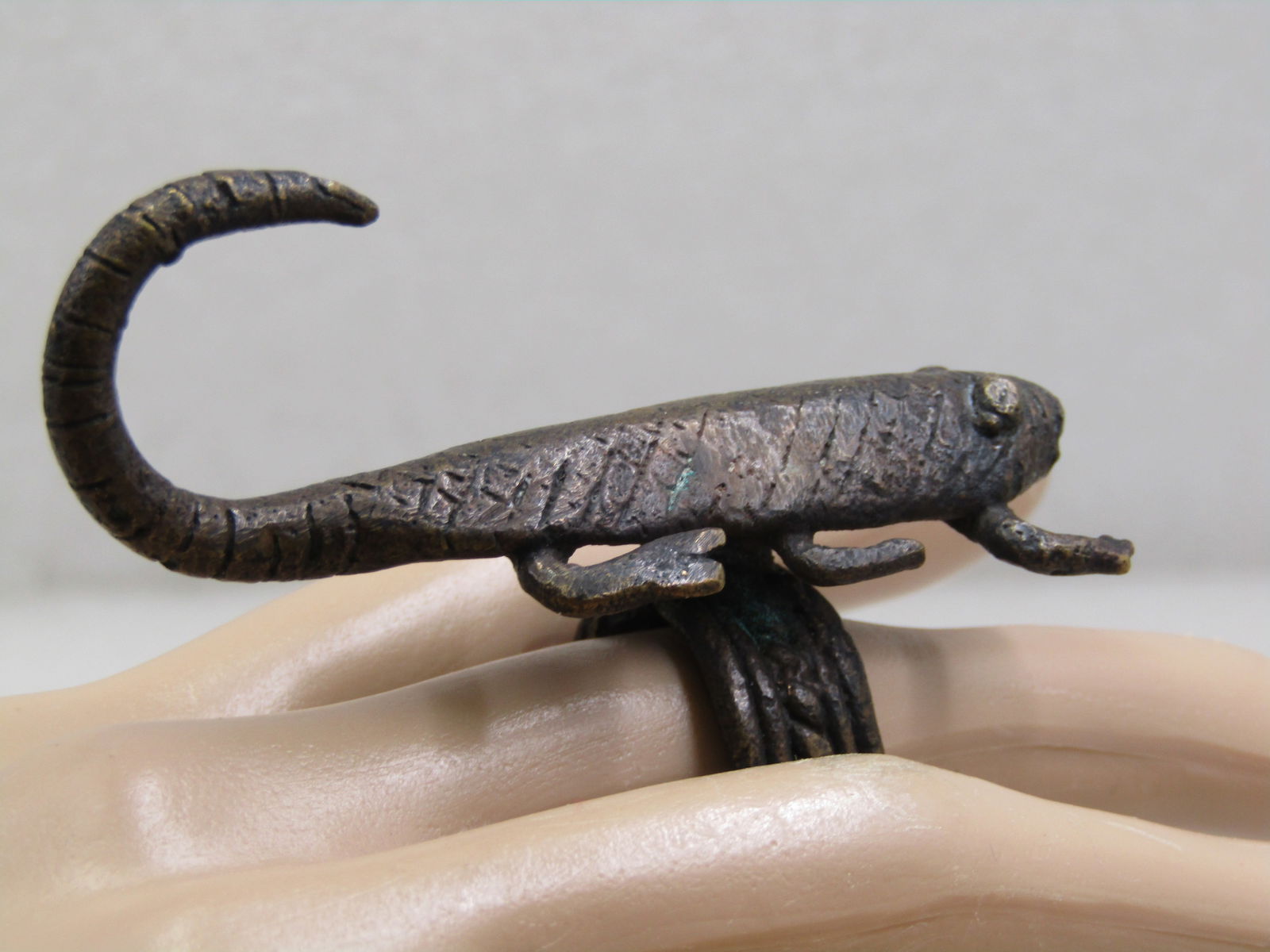 Antique African Tribal Bronze 6 Legged Lizard Ring, Sz. 7.75, Heavy - 6