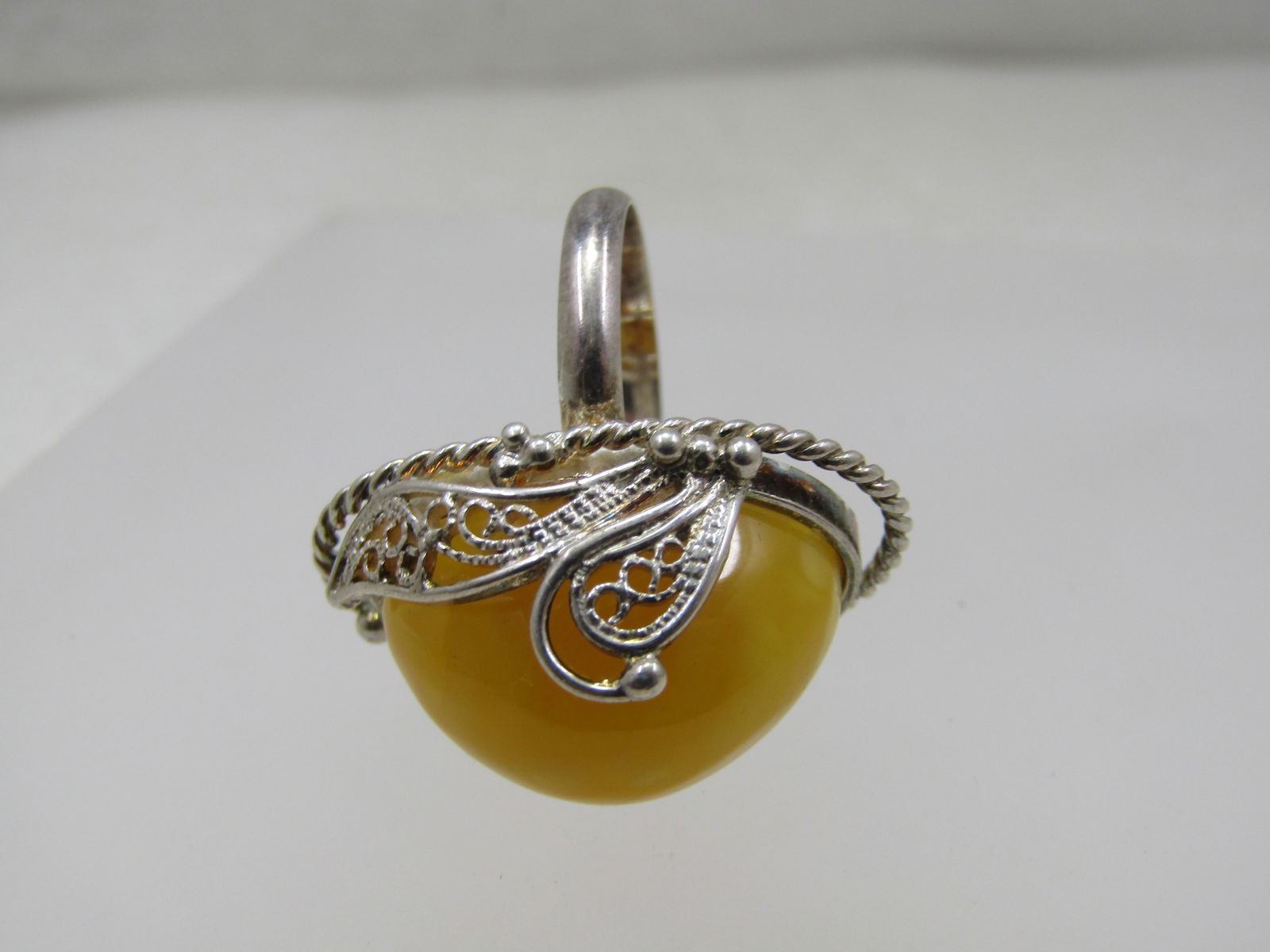 Sterling High Yellow Stone Ring, Filigree, Sz. 6.5 - 4