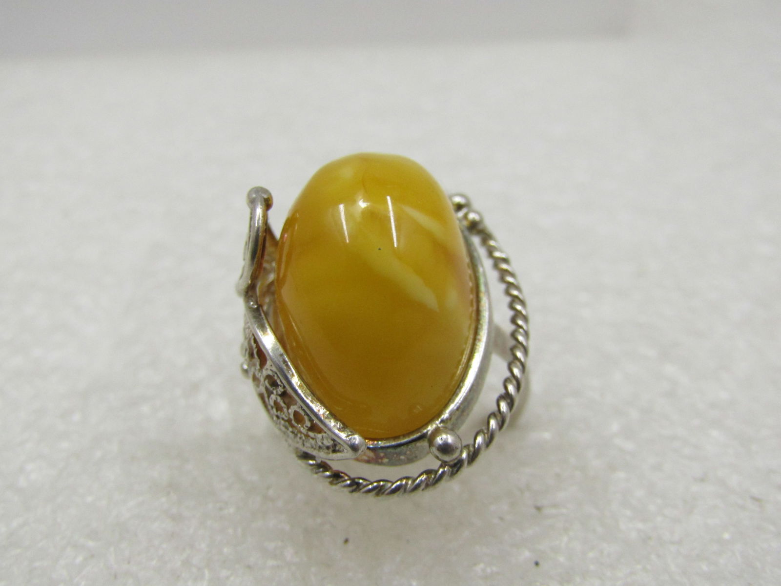 Sterling High Yellow Stone Ring, Filigree, Sz. 6.5 - 5