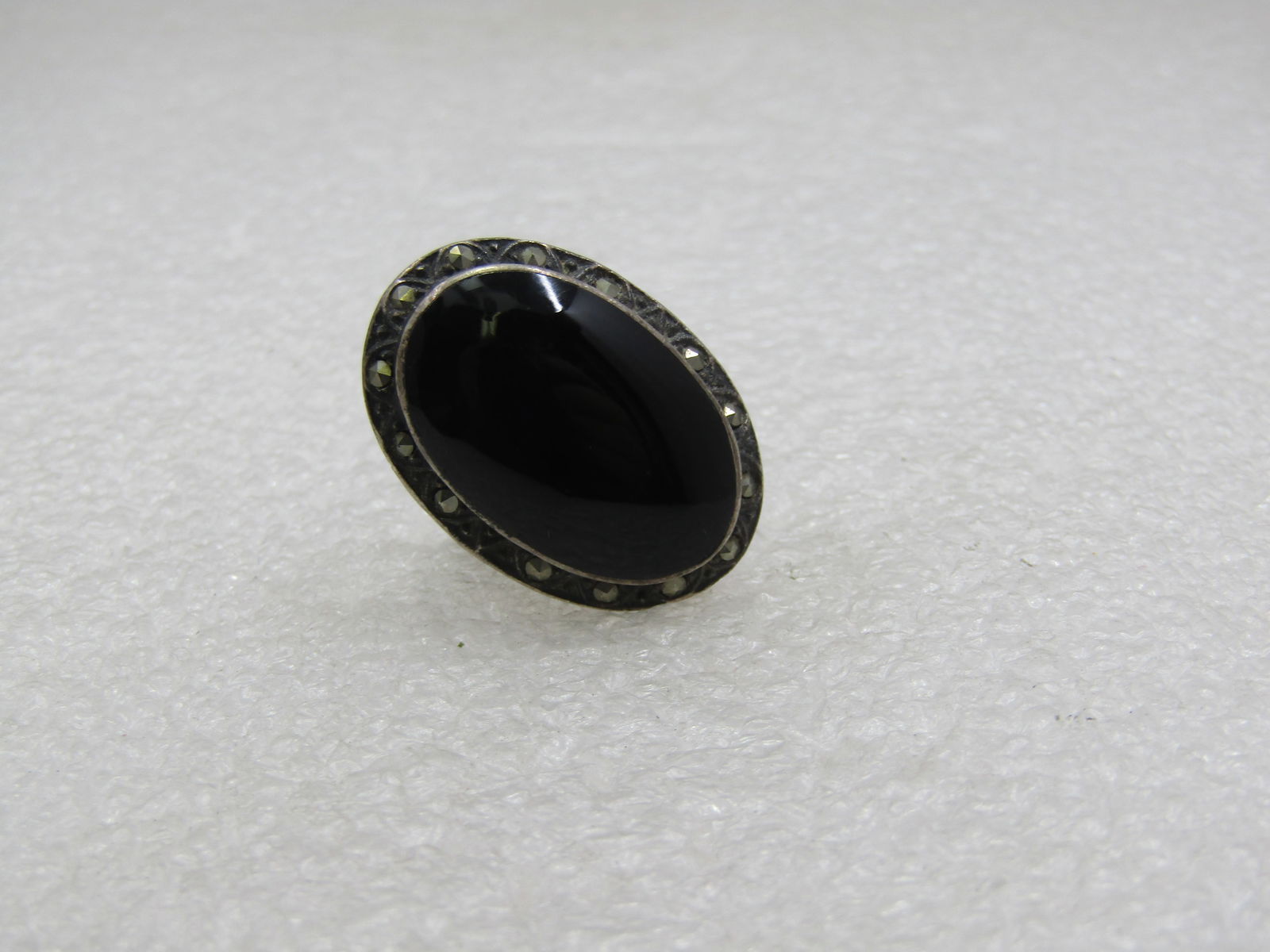 Vintage Sterling Oval Onyx Marcasite Ring, Sz. 7, 1970's-1980's - 4