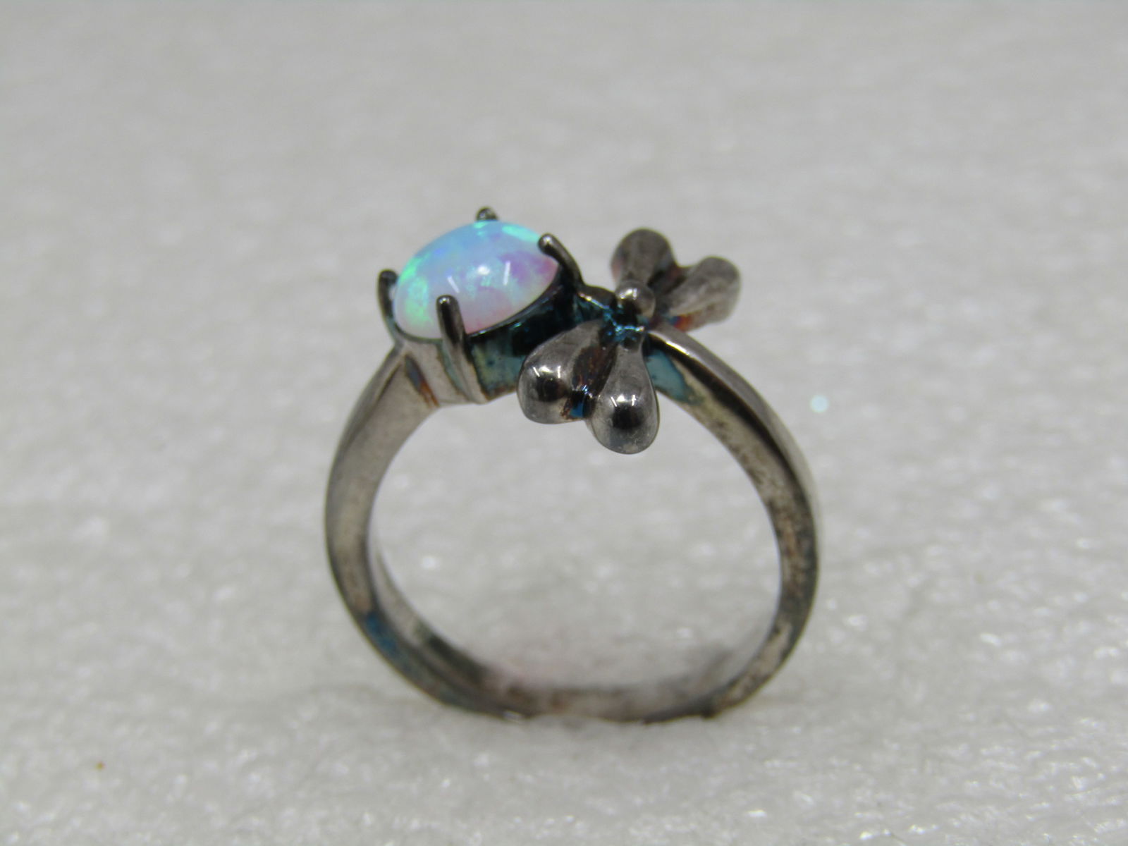 Silver Created Opal Dragonfly Ring. Size 7, marked .925 - 4