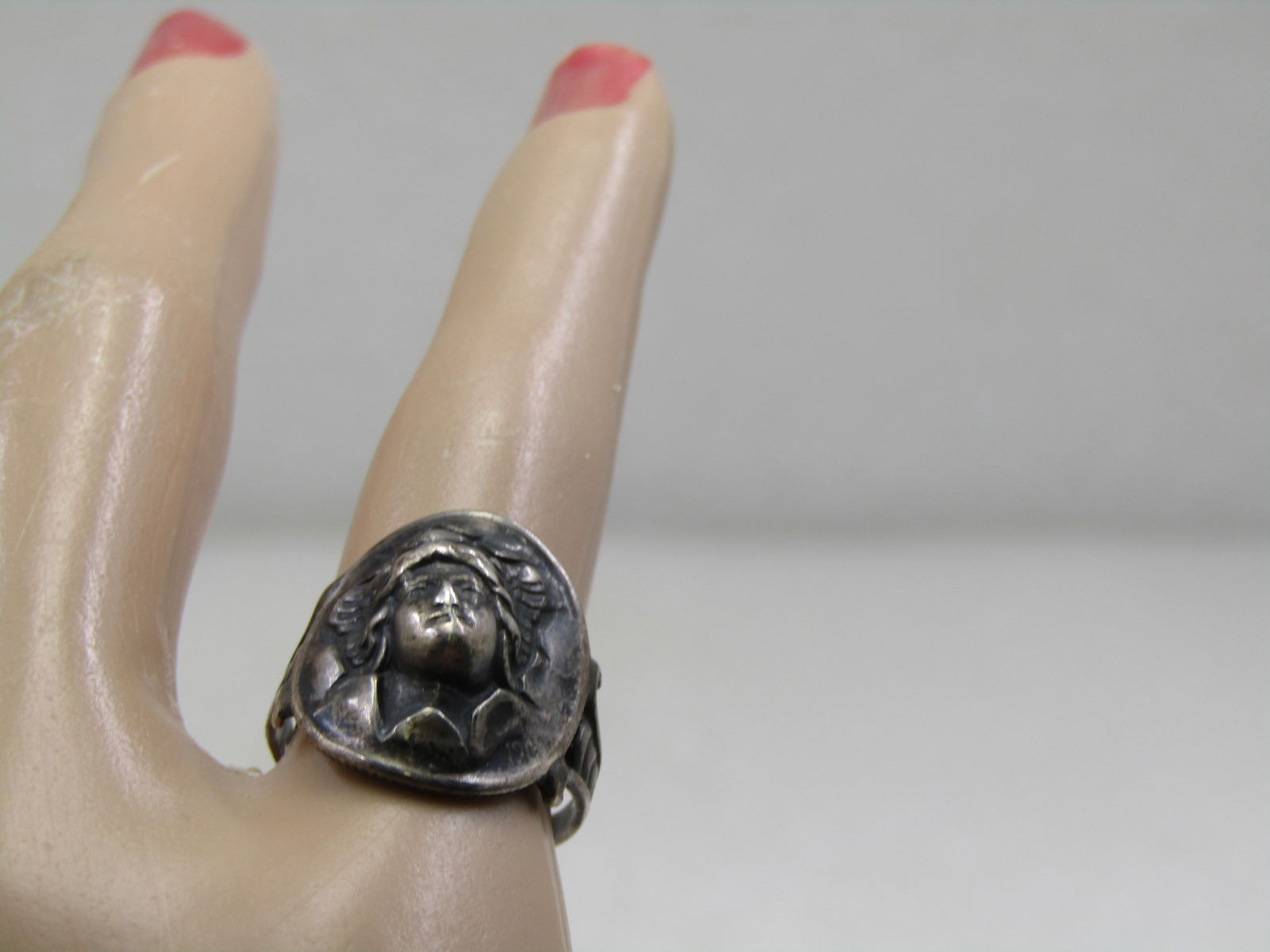1918 SIlver Dime Raised Image Ring, Sz. 5.5. - 7