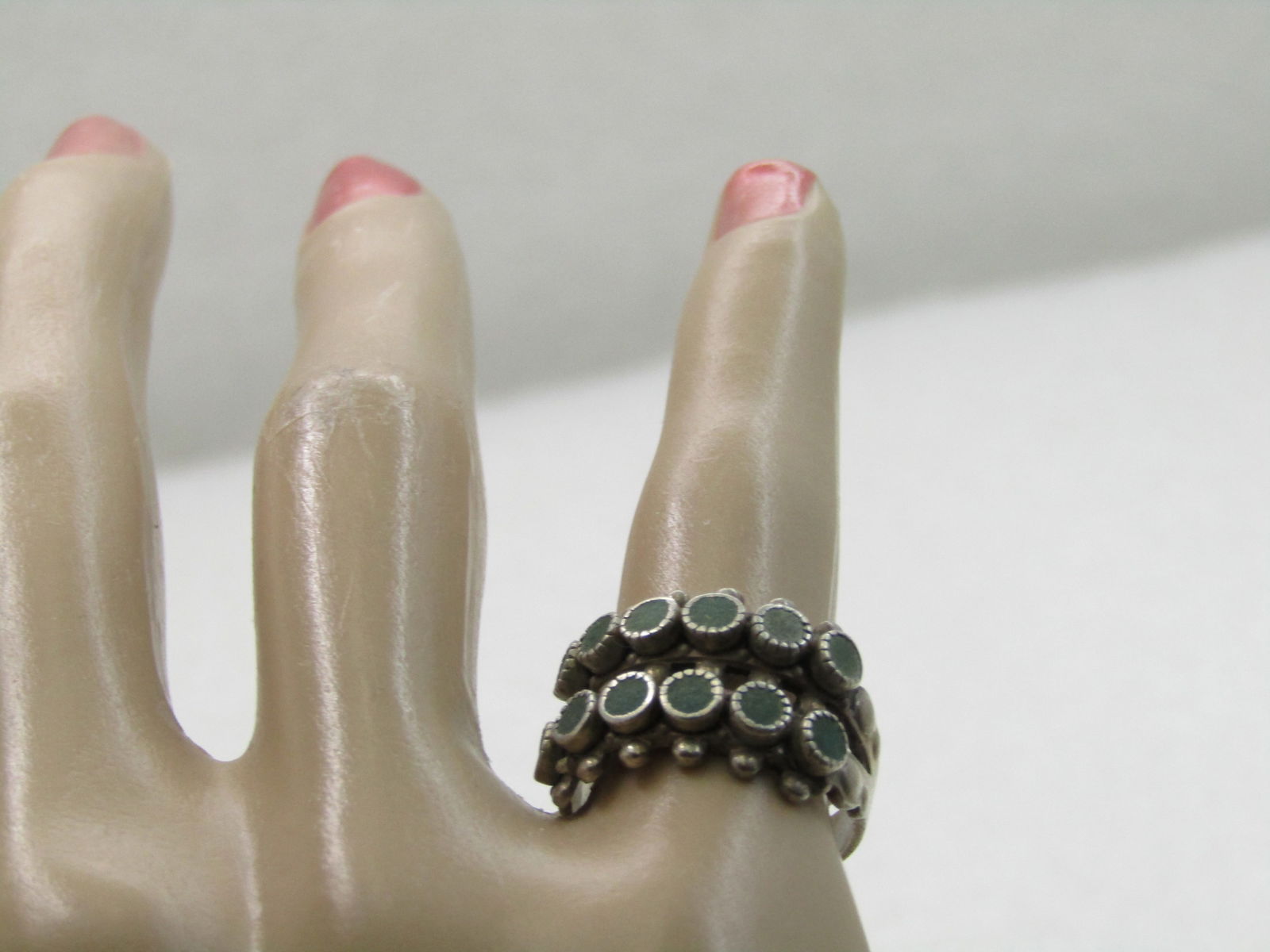 Vintage Sterling Southwestern Turquoise Ring, Snake Eye, Sz. 6 - 8