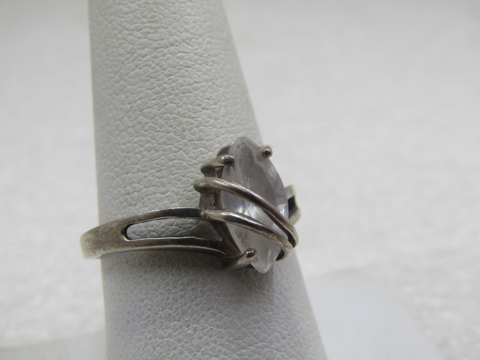 Vintage Sterling Clear Marquise Stone Ring, Sz. 8.5, Signed CA, 1960's-1970's - 2