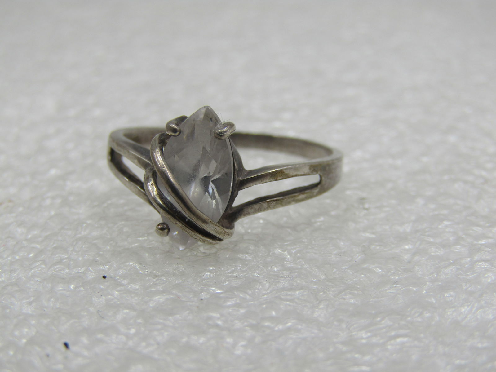 Vintage Sterling Clear Marquise Stone Ring, Sz. 8.5, Signed CA, 1960's-1970's - 3