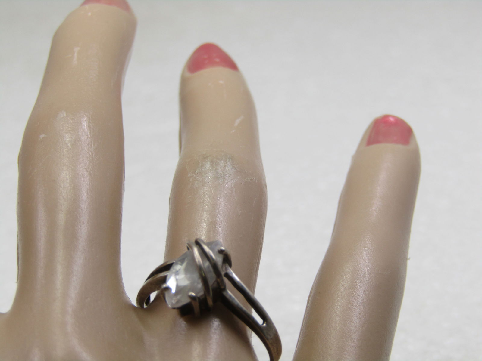 Vintage Sterling Clear Marquise Stone Ring, Sz. 8.5, Signed CA, 1960's-1970's - 6