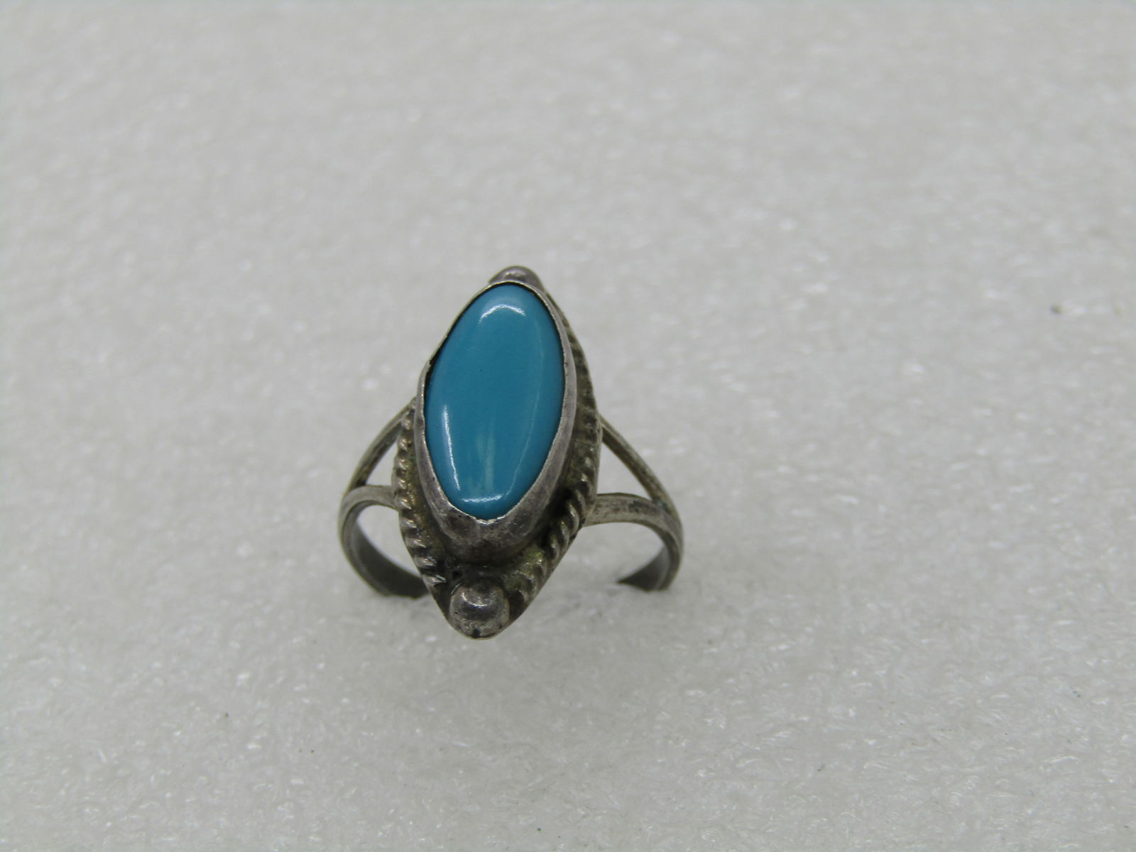 Vintage Sterling Southwestern Turquoise Ring, Sz. 5, Cateye Shaped - 2