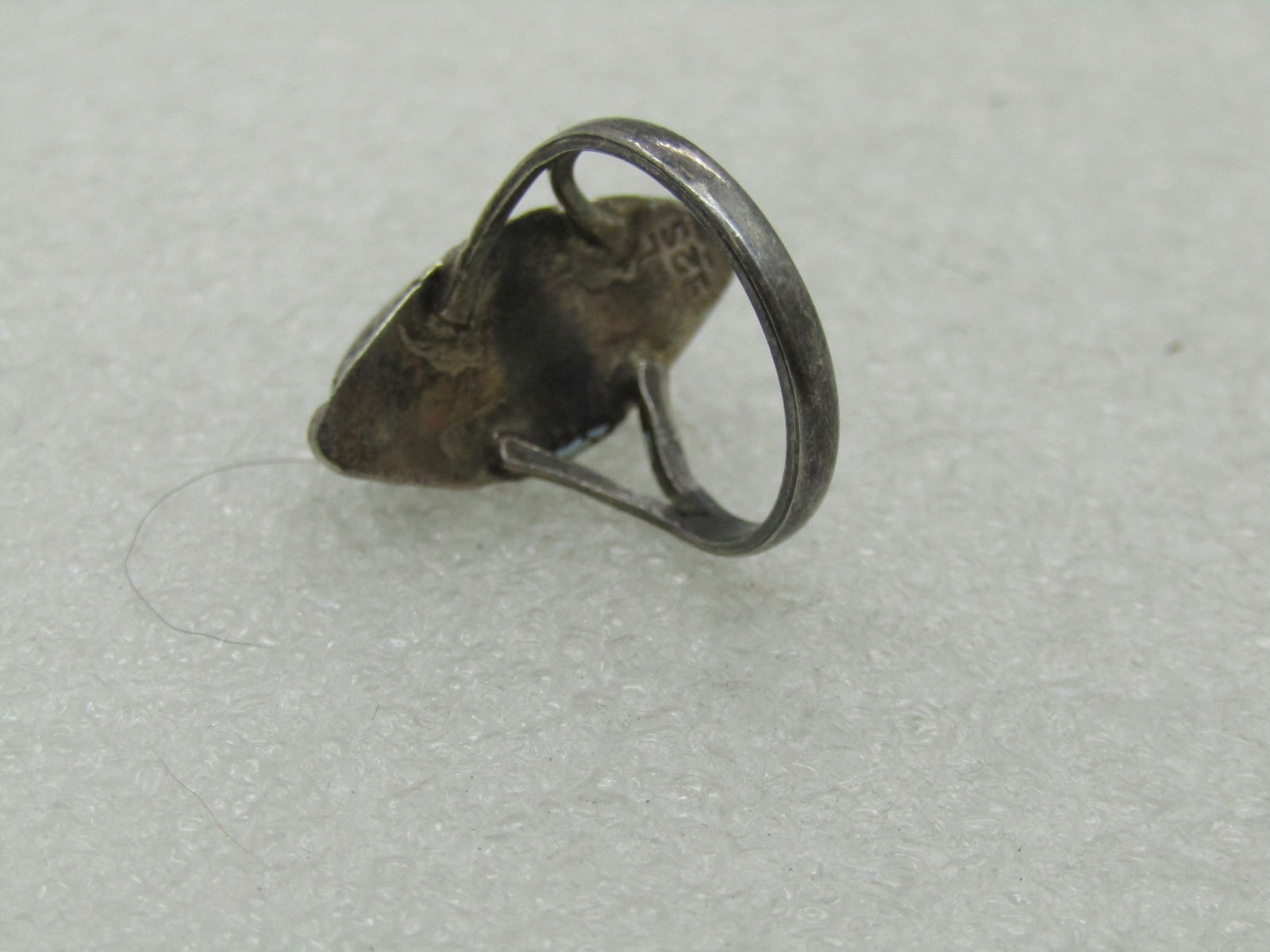 Vintage Sterling Southwestern Turquoise Ring, Sz. 5, Cateye Shaped - 7