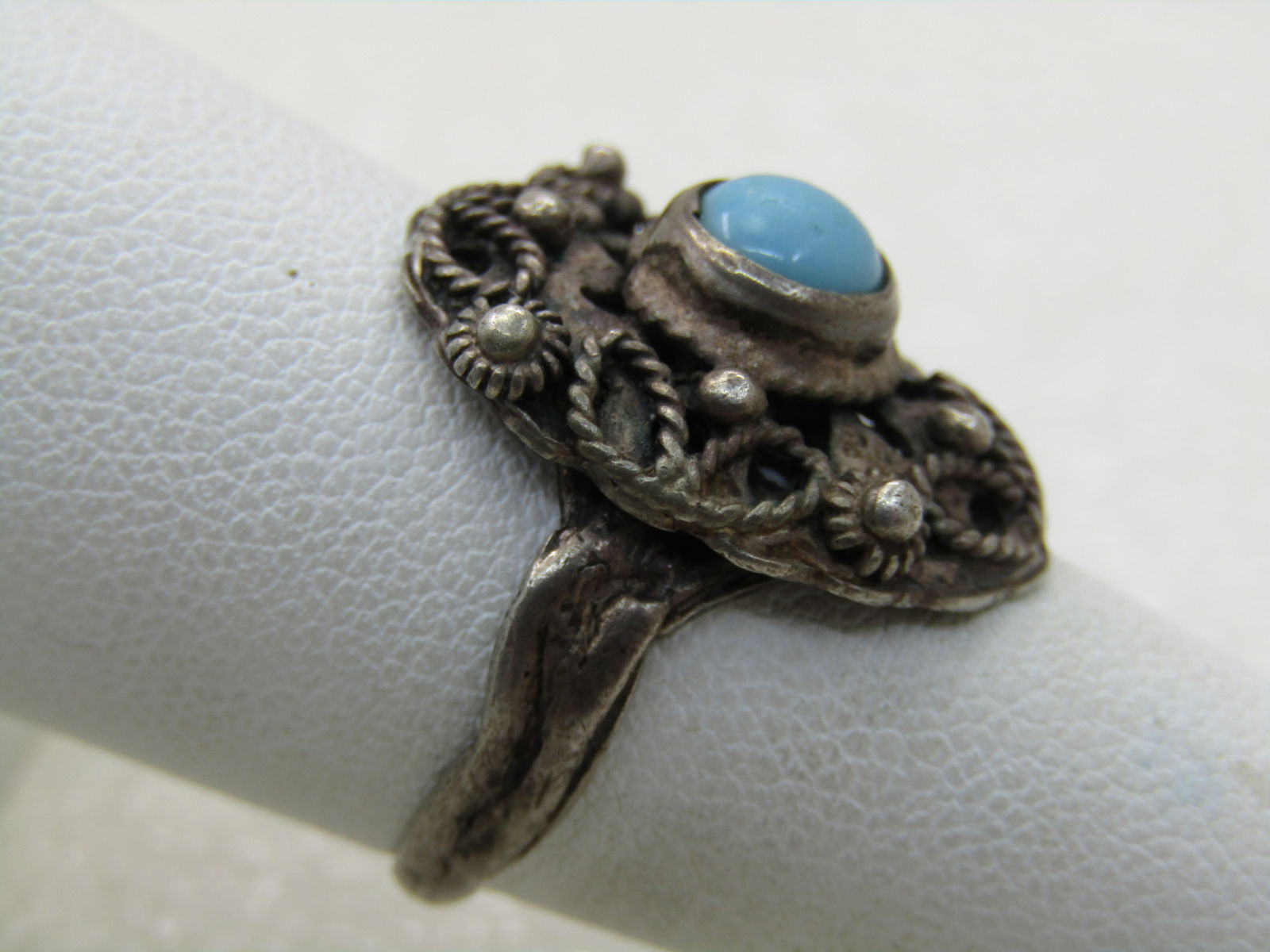 Vintage Southwestern Sterling Turquoise Ring, Sz. 7 - 3