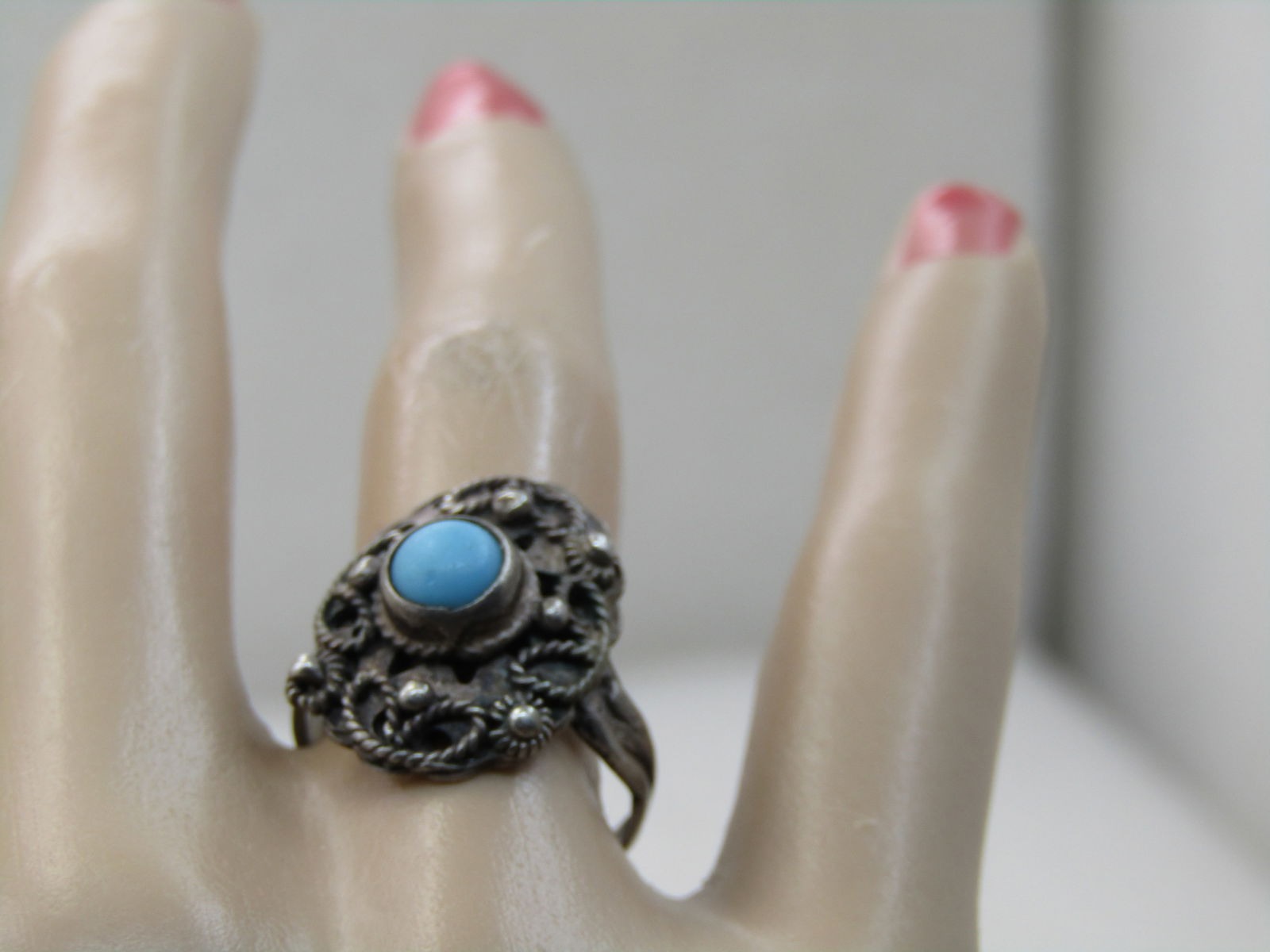 Vintage Southwestern Sterling Turquoise Ring, Sz. 7 - 7