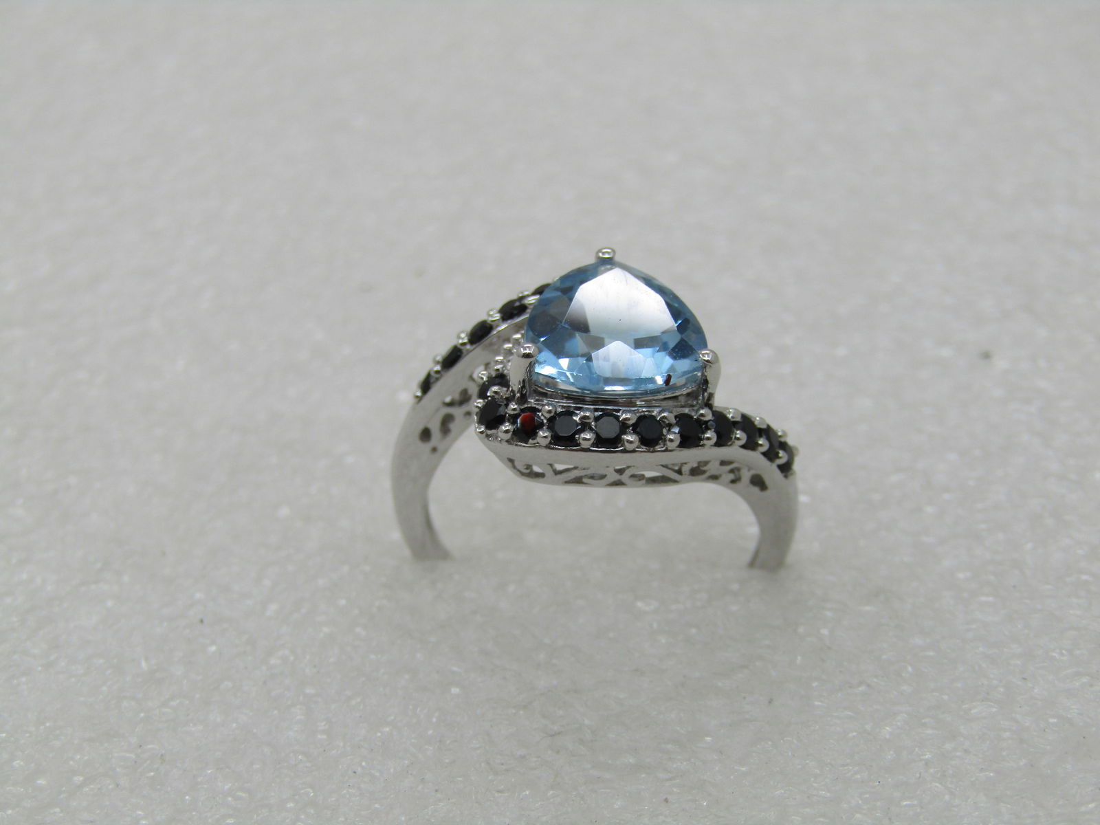 Sterling Silver Lab Topaz Triangular Ring, Sz. 10.5, Black Rhinestone Bypass - 2