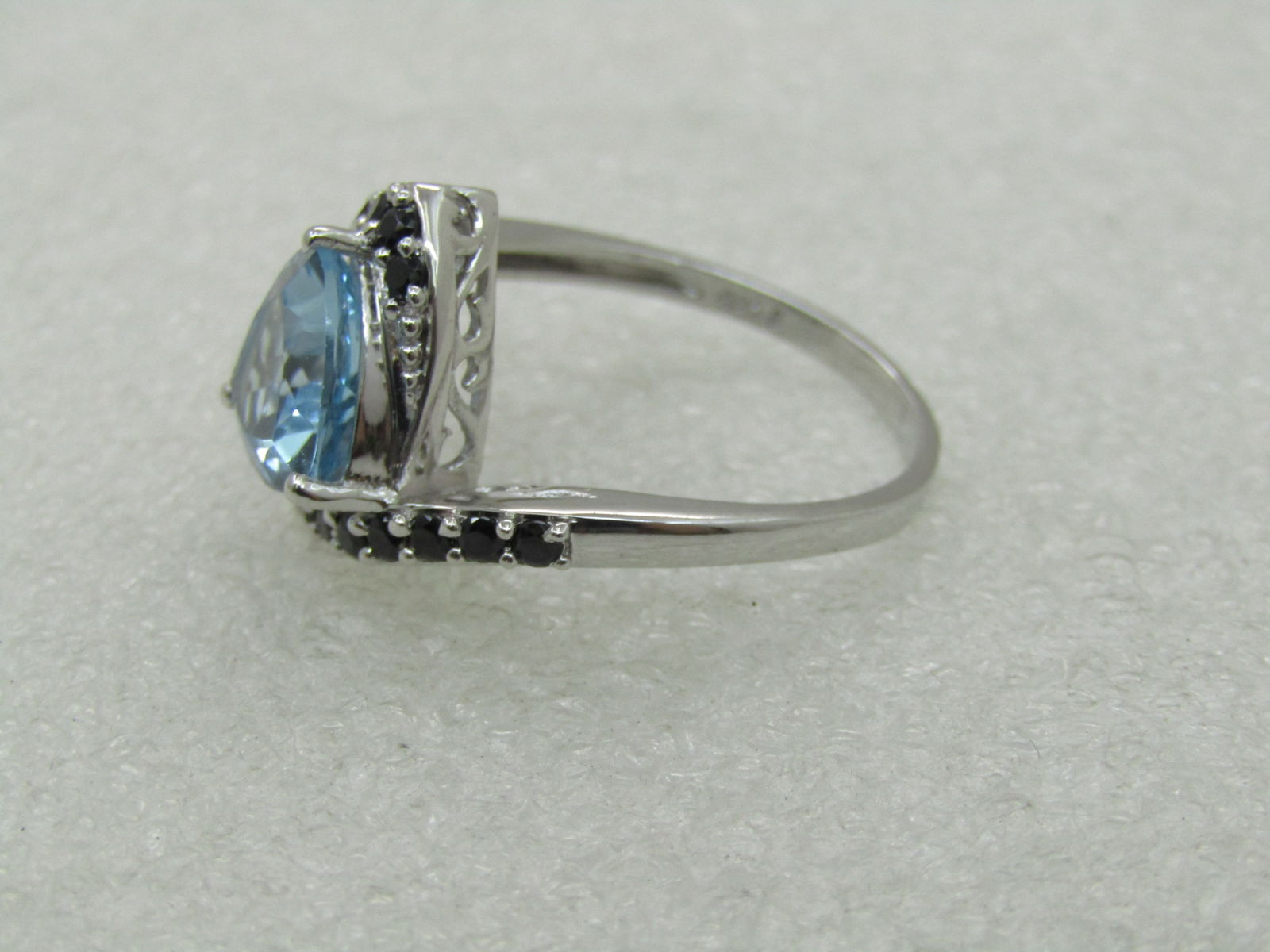 Sterling Silver Lab Topaz Triangular Ring, Sz. 10.5, Black Rhinestone Bypass - 4
