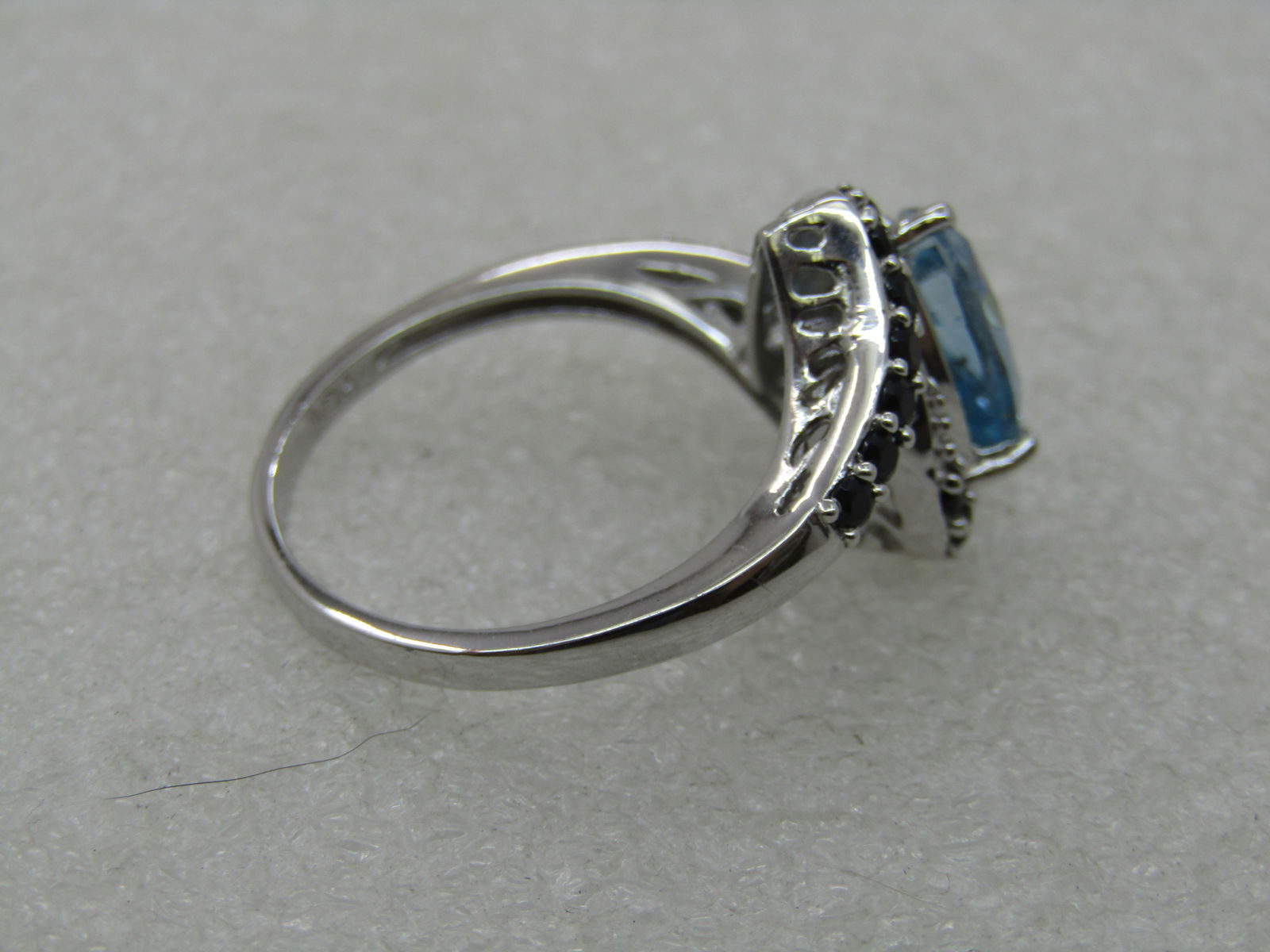 Sterling Silver Lab Topaz Triangular Ring, Sz. 10.5, Black Rhinestone Bypass - 6