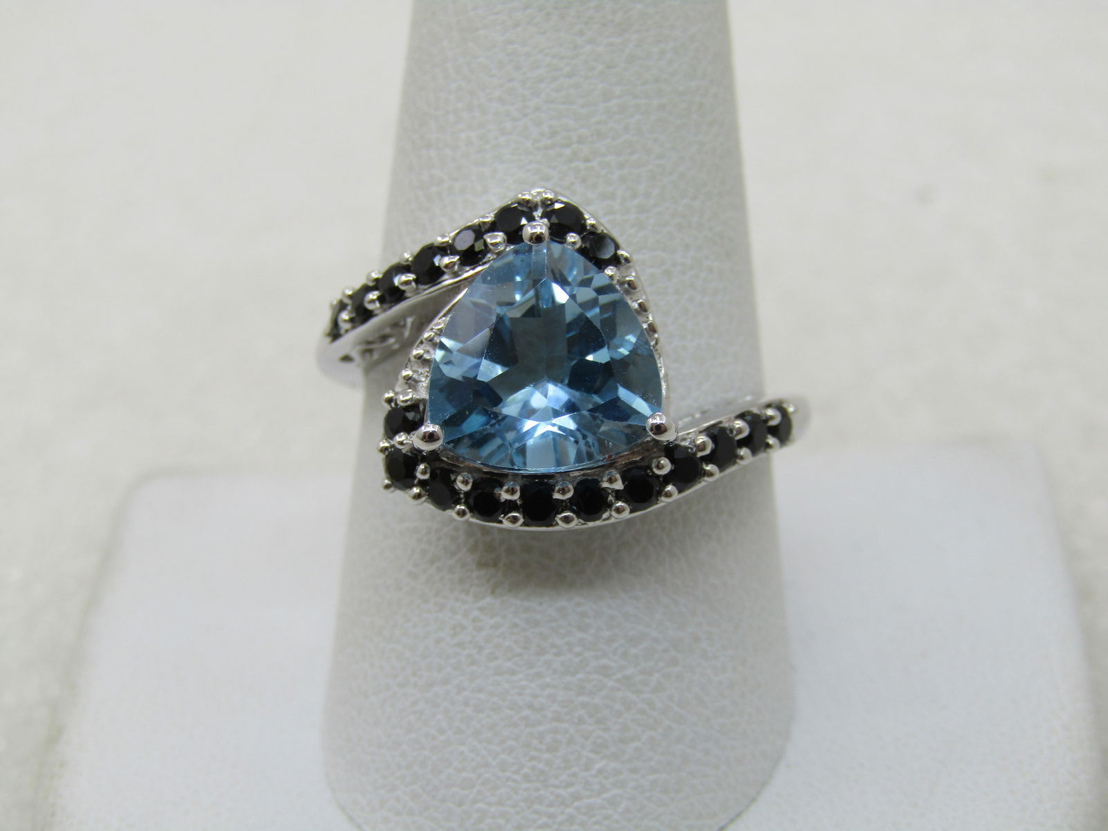 Sterling Silver Lab Topaz Triangular Ring, Sz. 10.5, Black Rhinestone Bypass - 8