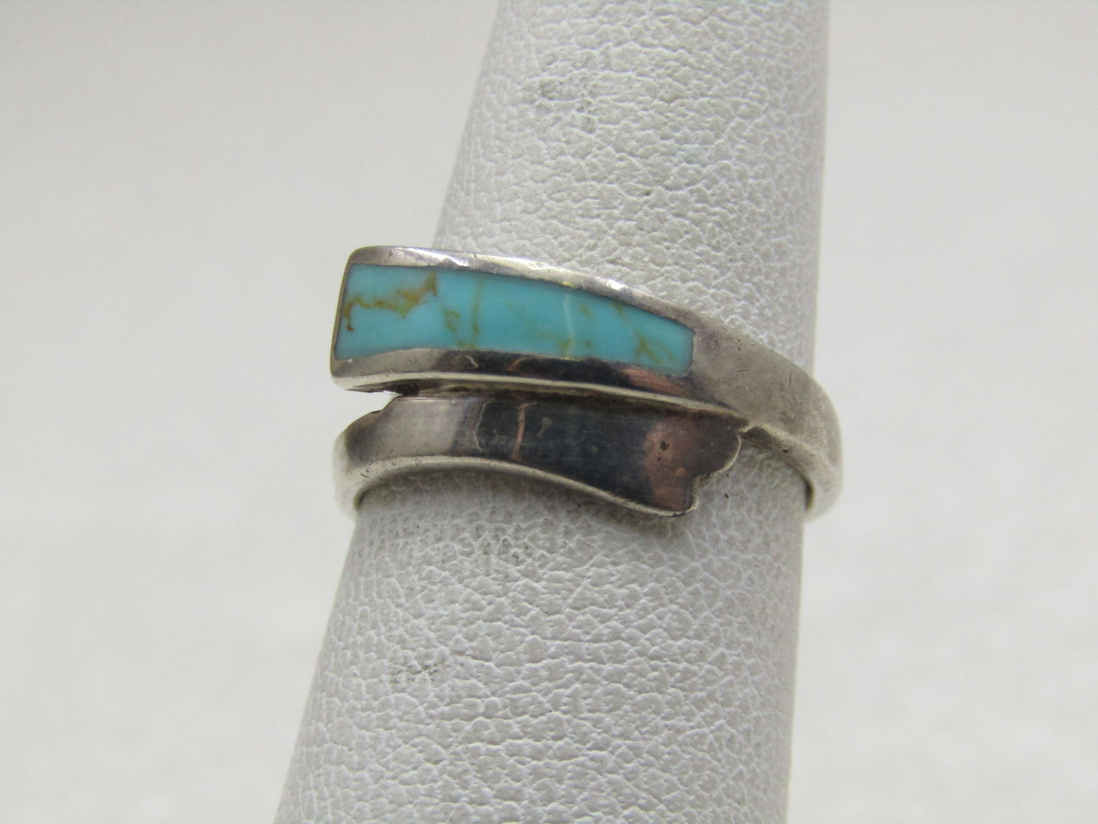 Vintage Southwestern Sterling Turquoise Bypass Ring, Sz. 5 (1 of 7)