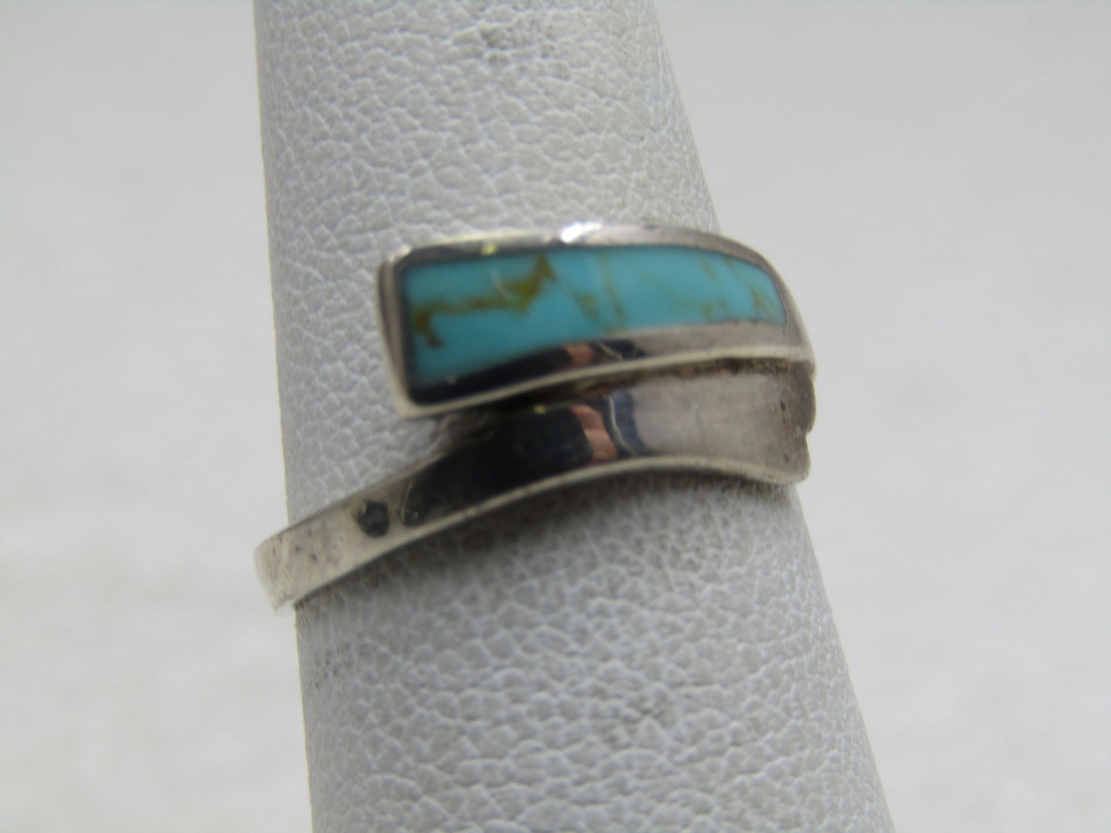 Vintage Southwestern Sterling Turquoise Bypass Ring, Sz. 5 - 2