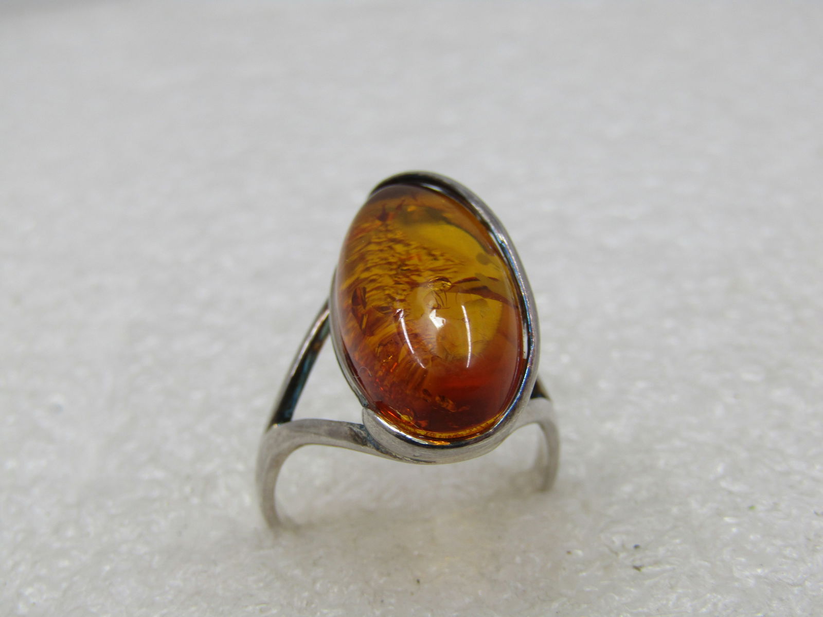 Vintage Sterling Amber Ring, Size 6, Elongated Oval - 5