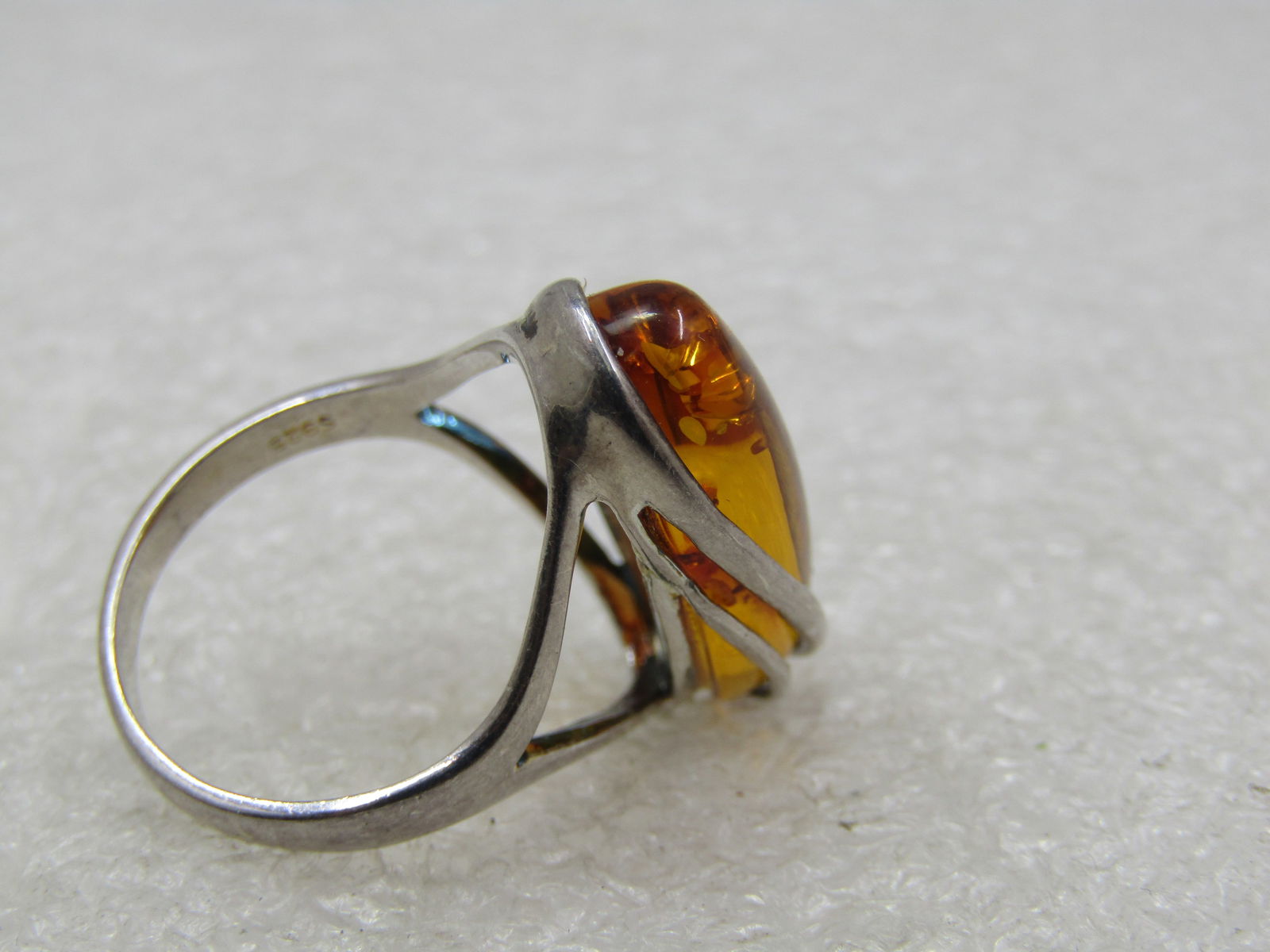 Vintage Sterling Amber Ring, Size 6, Elongated Oval - 9