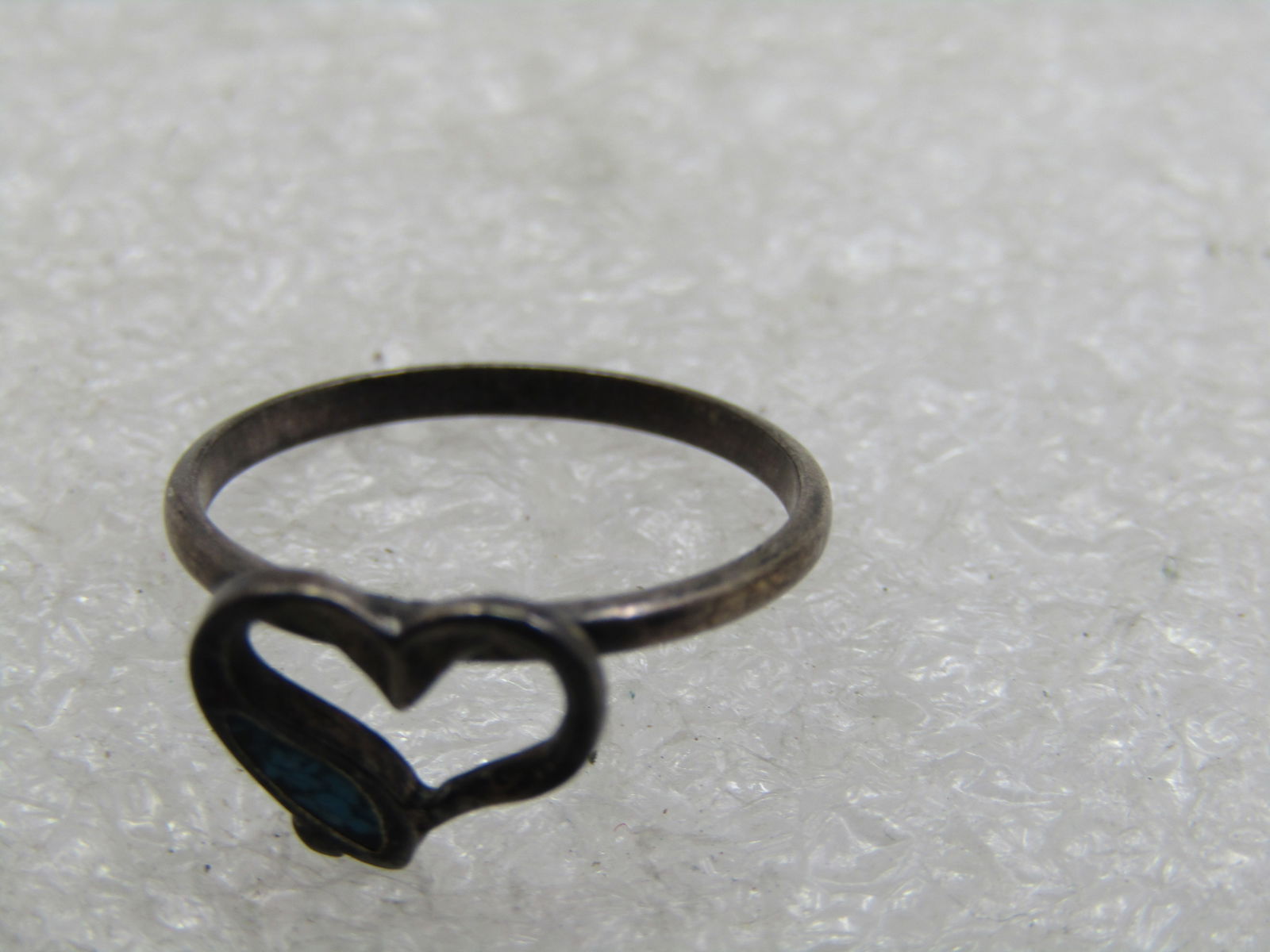 Vintage Southwestern Sterling Turquoise Chip Heart Ring, Sz. 3.5 - 6