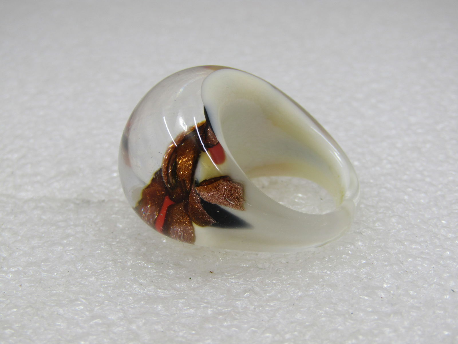 Swirled Glass Ring, Sz. 7, Domed, Murano Style - 5