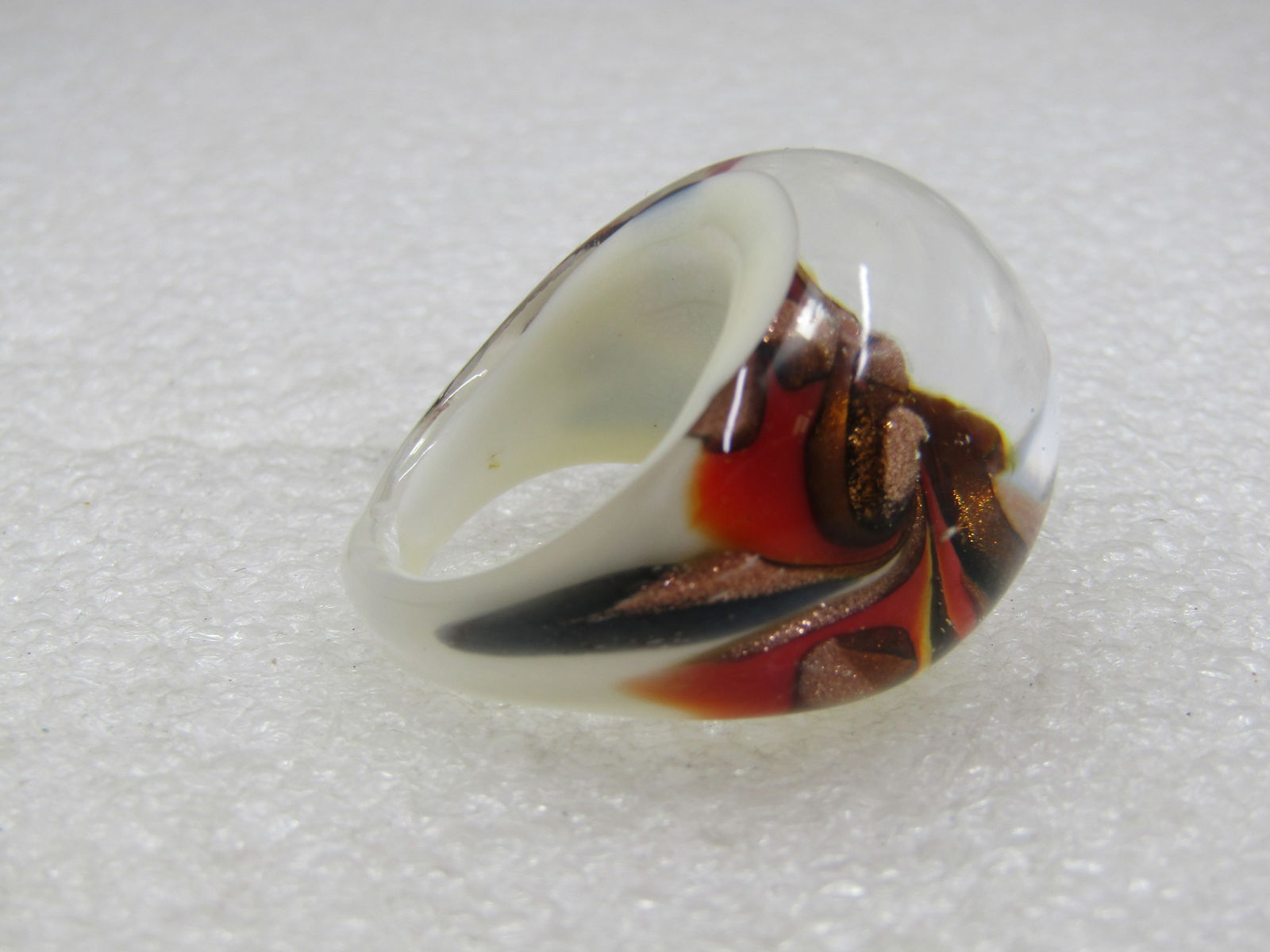Swirled Glass Ring, Sz. 7, Domed, Murano Style - 6