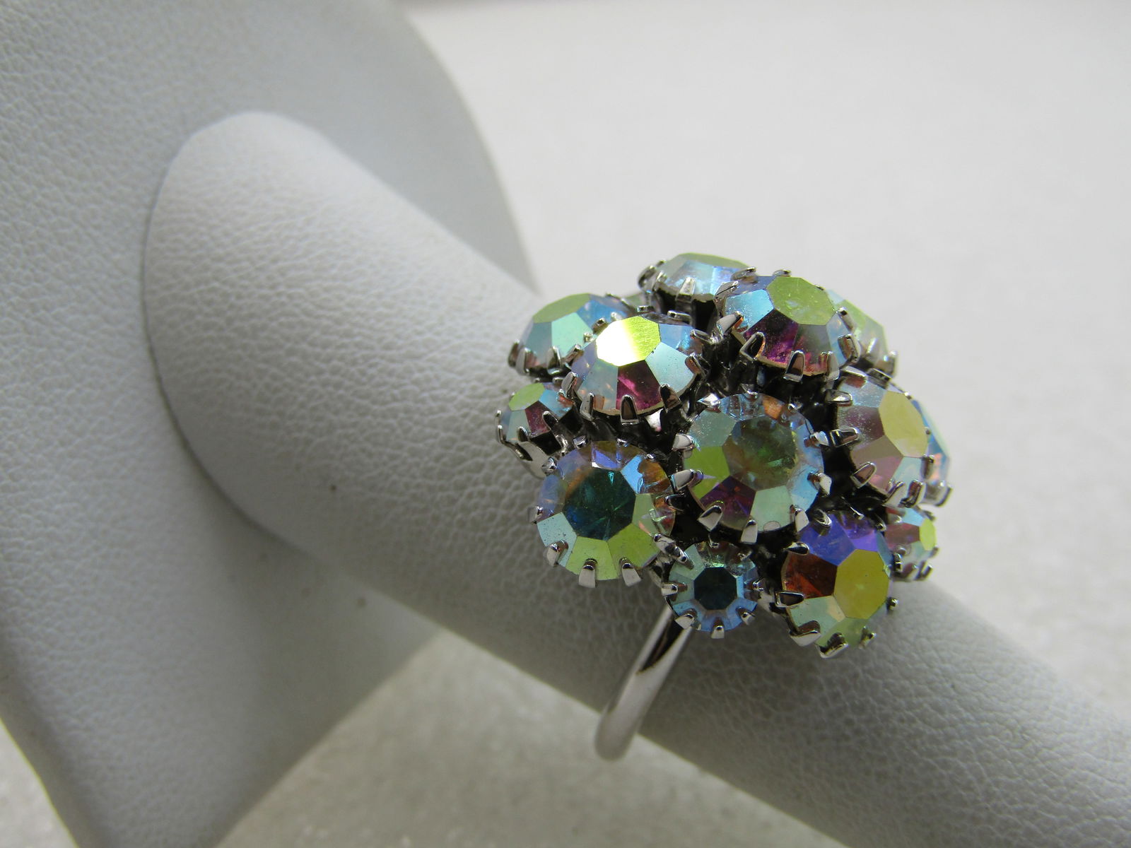 Vintage Sarah Coventry Aurora Borealis Rhinestone Ring, Adjustable, - 3