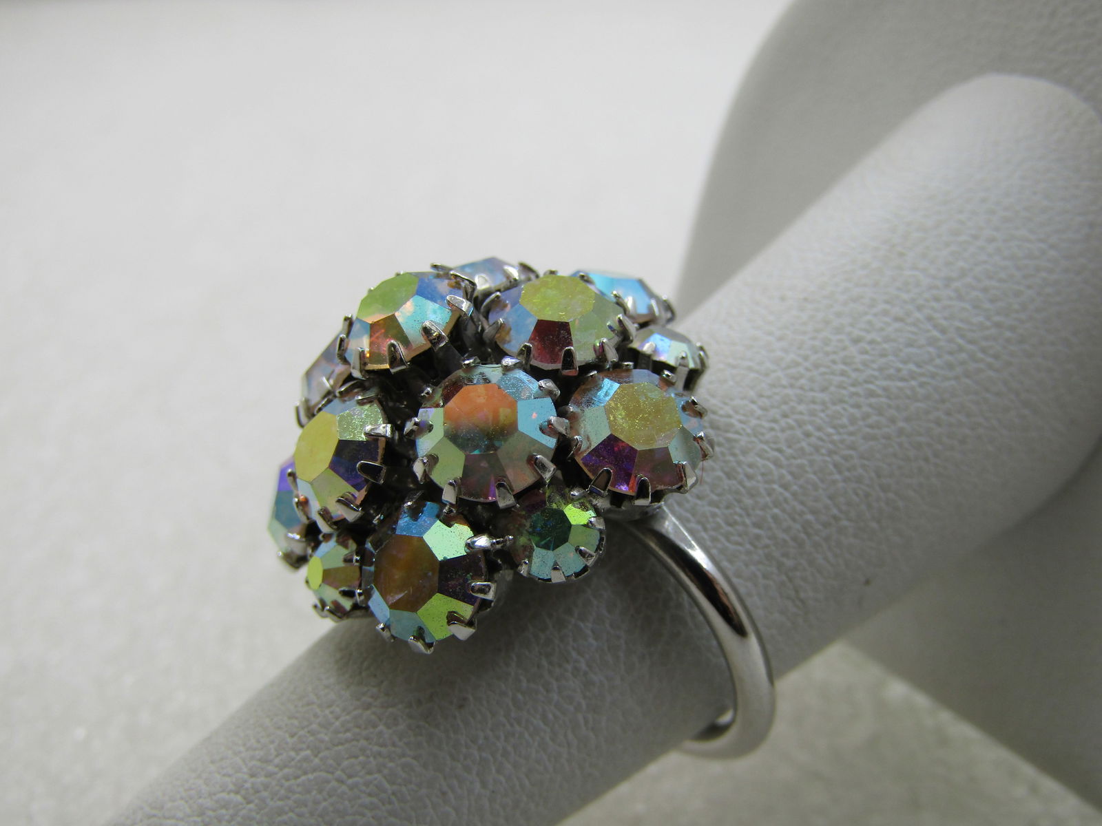 Vintage Sarah Coventry Aurora Borealis Rhinestone Ring, Adjustable, - 4