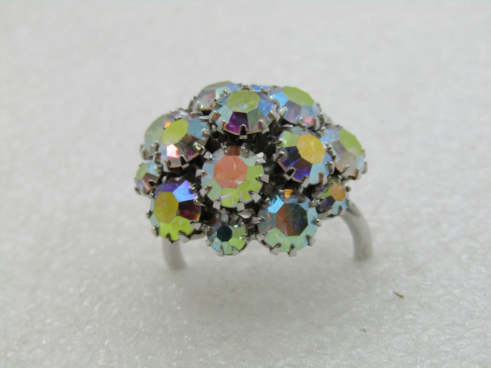 Vintage Sarah Coventry Aurora Borealis Rhinestone Ring, Adjustable, - 6