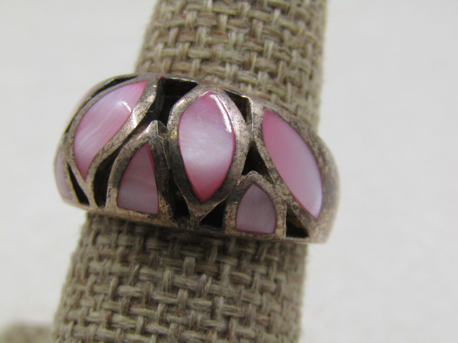 Vintage Sterling Pink Mother-of-Pearl Inlaid Band Ring, Sz. 8 - 2