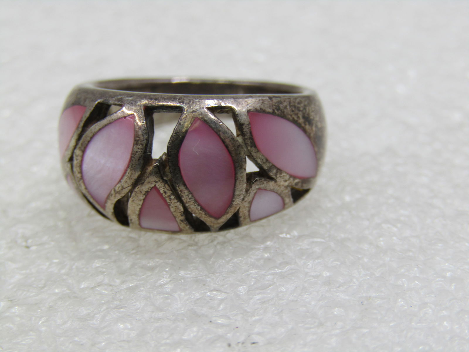 Vintage Sterling Pink Mother-of-Pearl Inlaid Band Ring, Sz. 8 - 4
