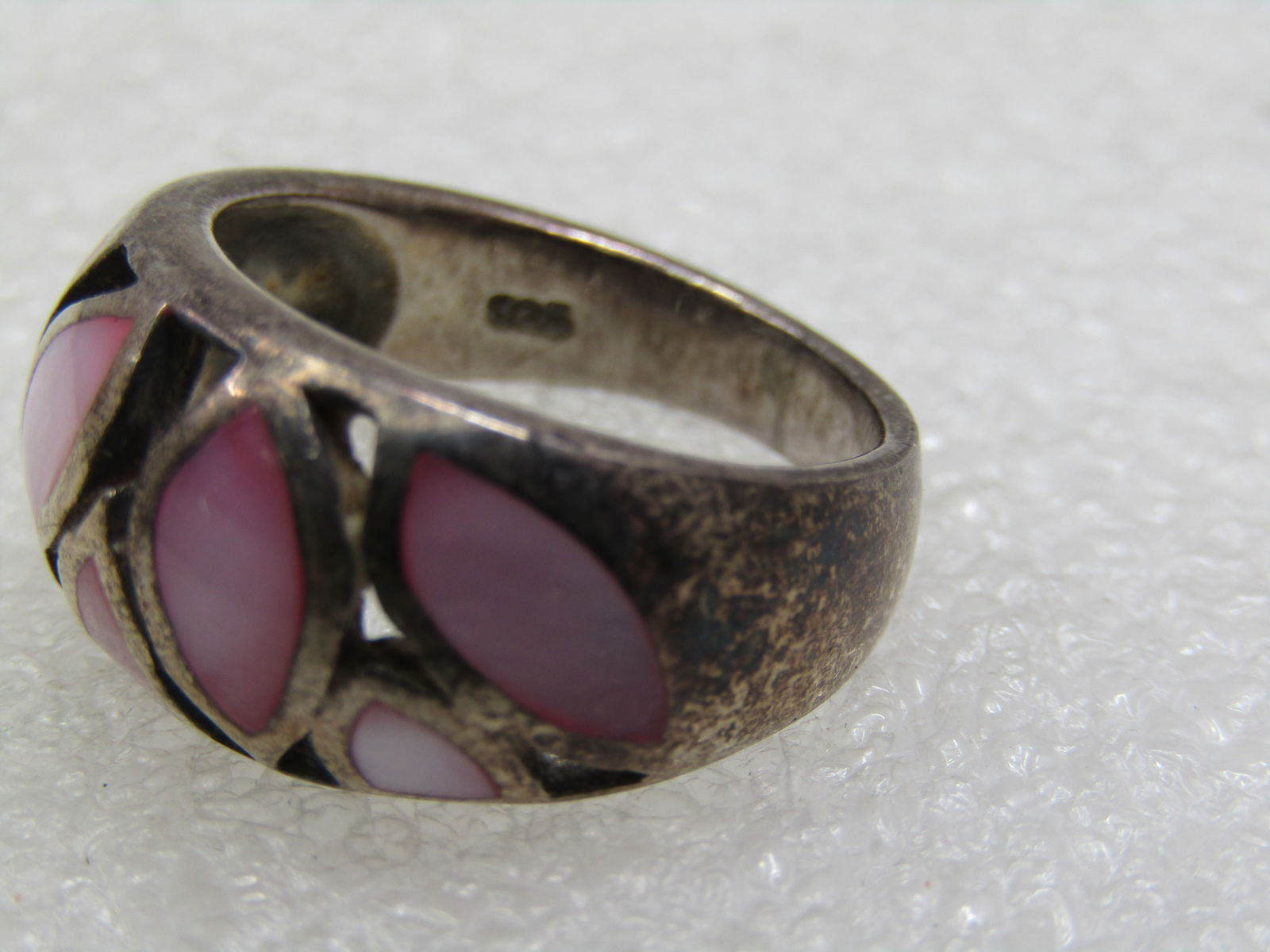 Vintage Sterling Pink Mother-of-Pearl Inlaid Band Ring, Sz. 8 - 5