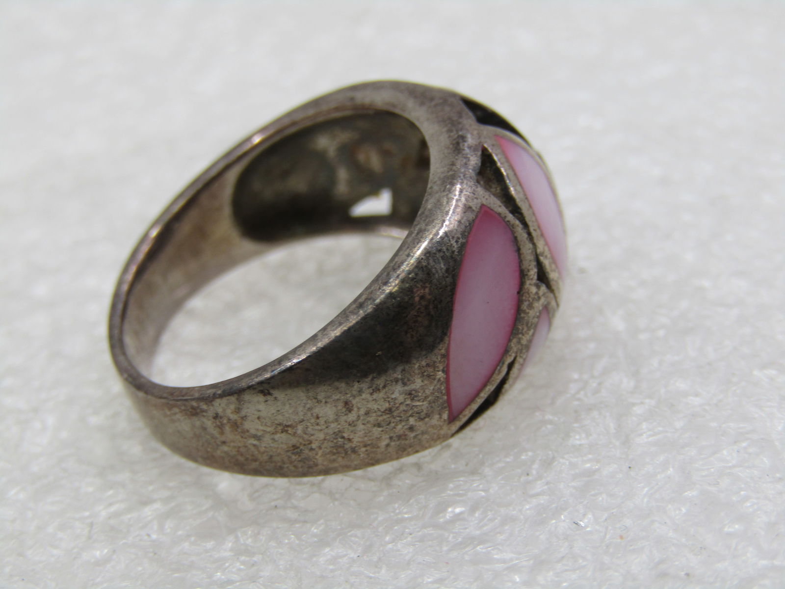 Vintage Sterling Pink Mother-of-Pearl Inlaid Band Ring, Sz. 8 - 6