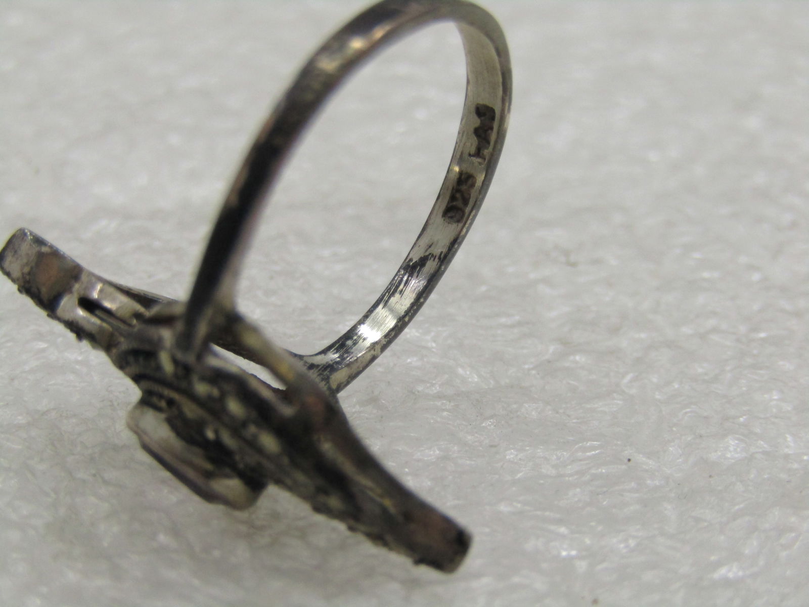 Vintage Sterling Marcasite Amethyst Bypass Ring , Sz. 8.25 - 8