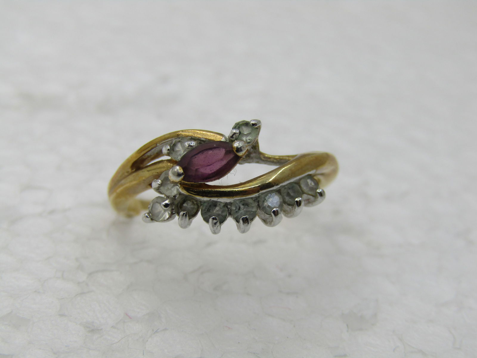 Vintage Maja 14kt GP Bypass Simulated Amethyst & Clear Stone Ring, Sz. 6.5 - 3