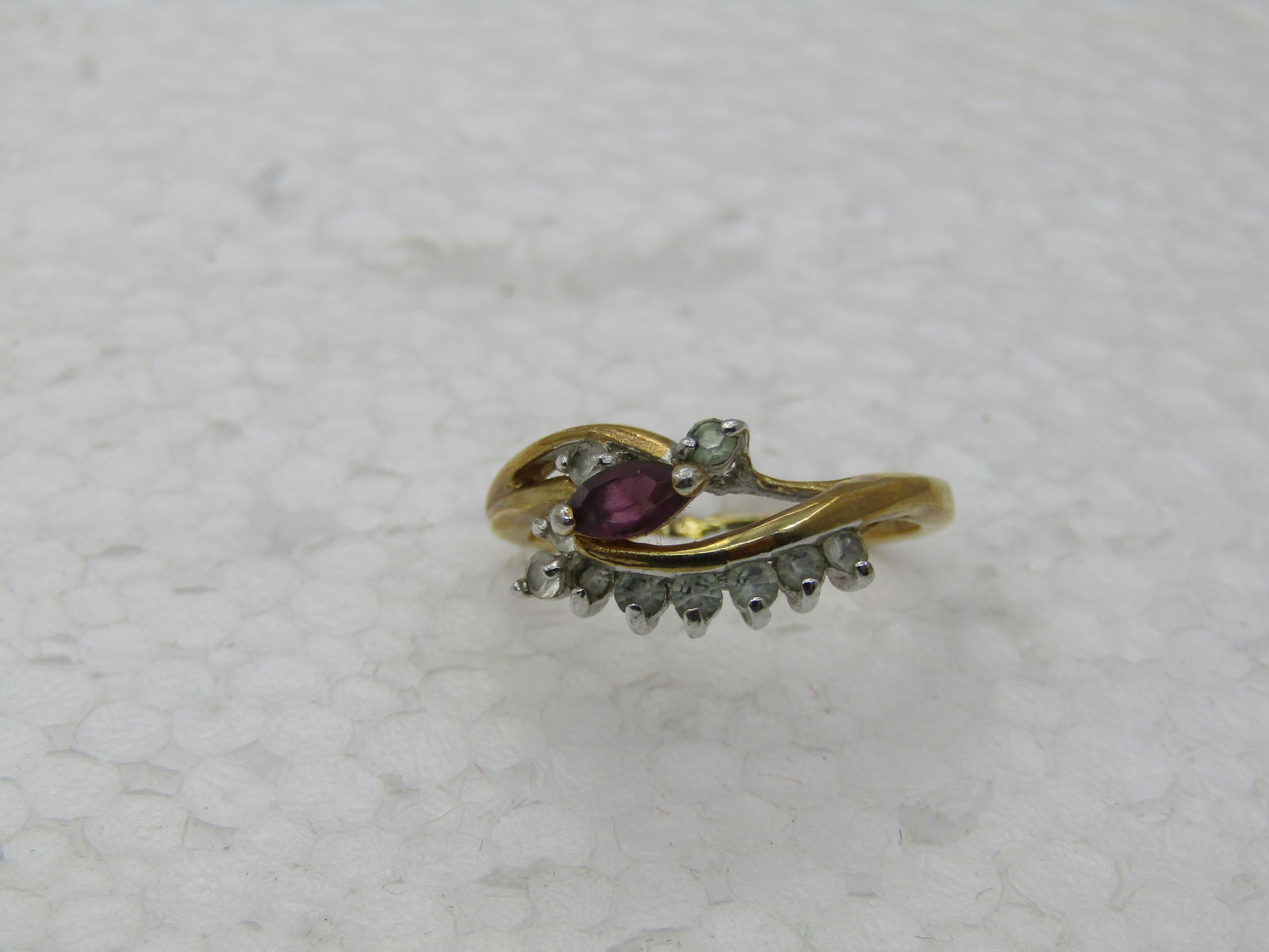 Vintage Maja 14kt GP Bypass Simulated Amethyst & Clear Stone Ring, Sz. 6.5 - 4