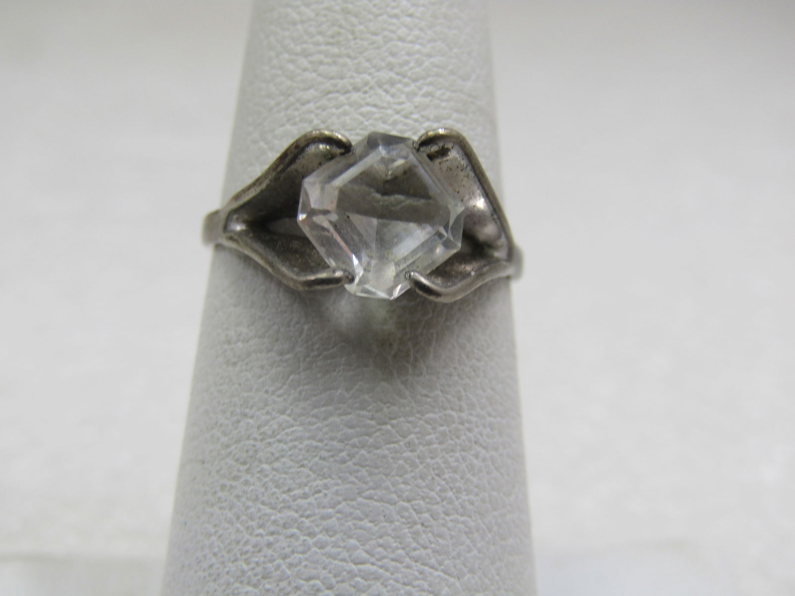 Vintage Sterling Clear Stone Ring, Sz. 6, Signed ESPO, 1960's - 2