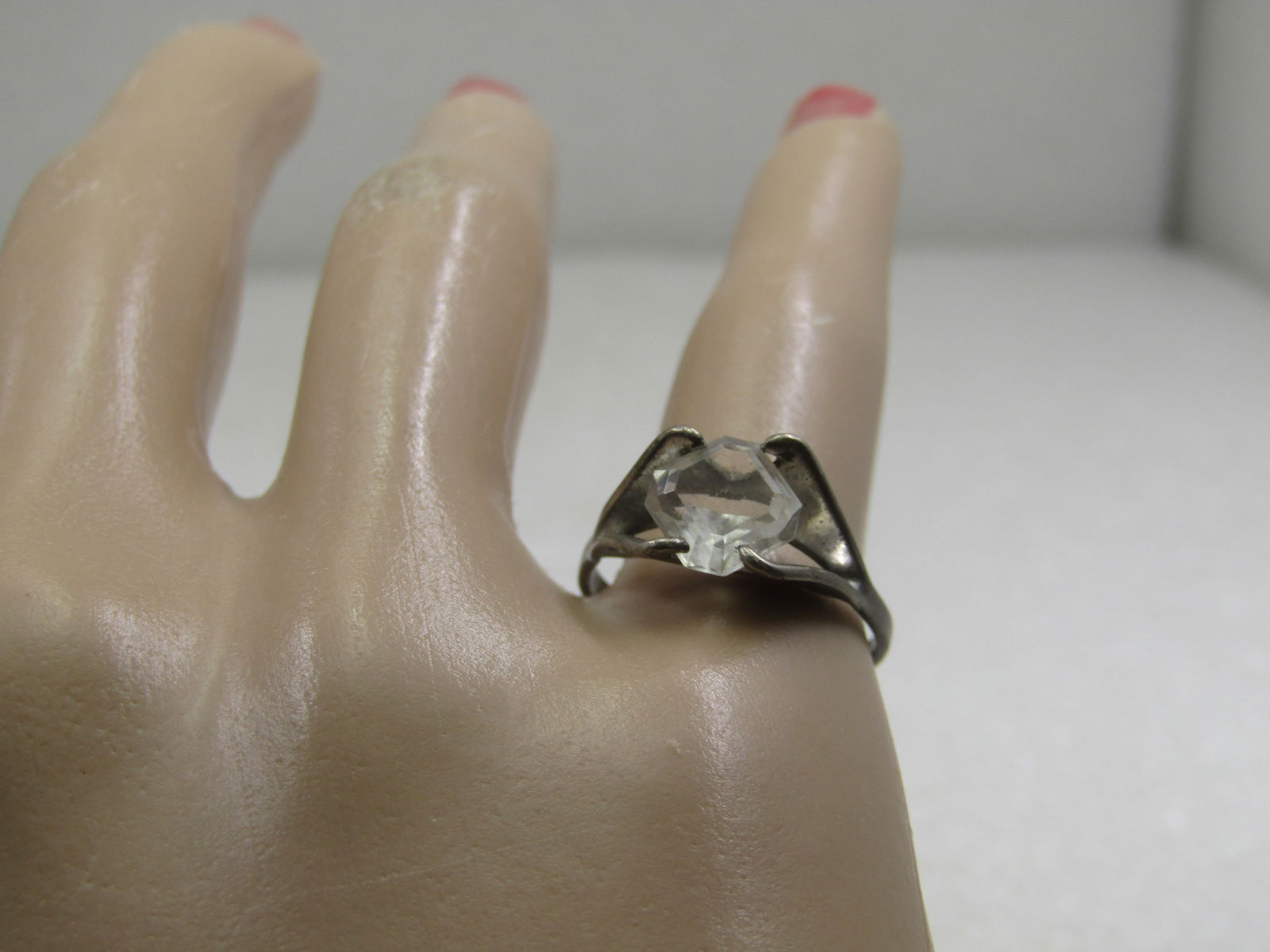 Vintage Sterling Clear Stone Ring, Sz. 6, Signed ESPO, 1960's - 7