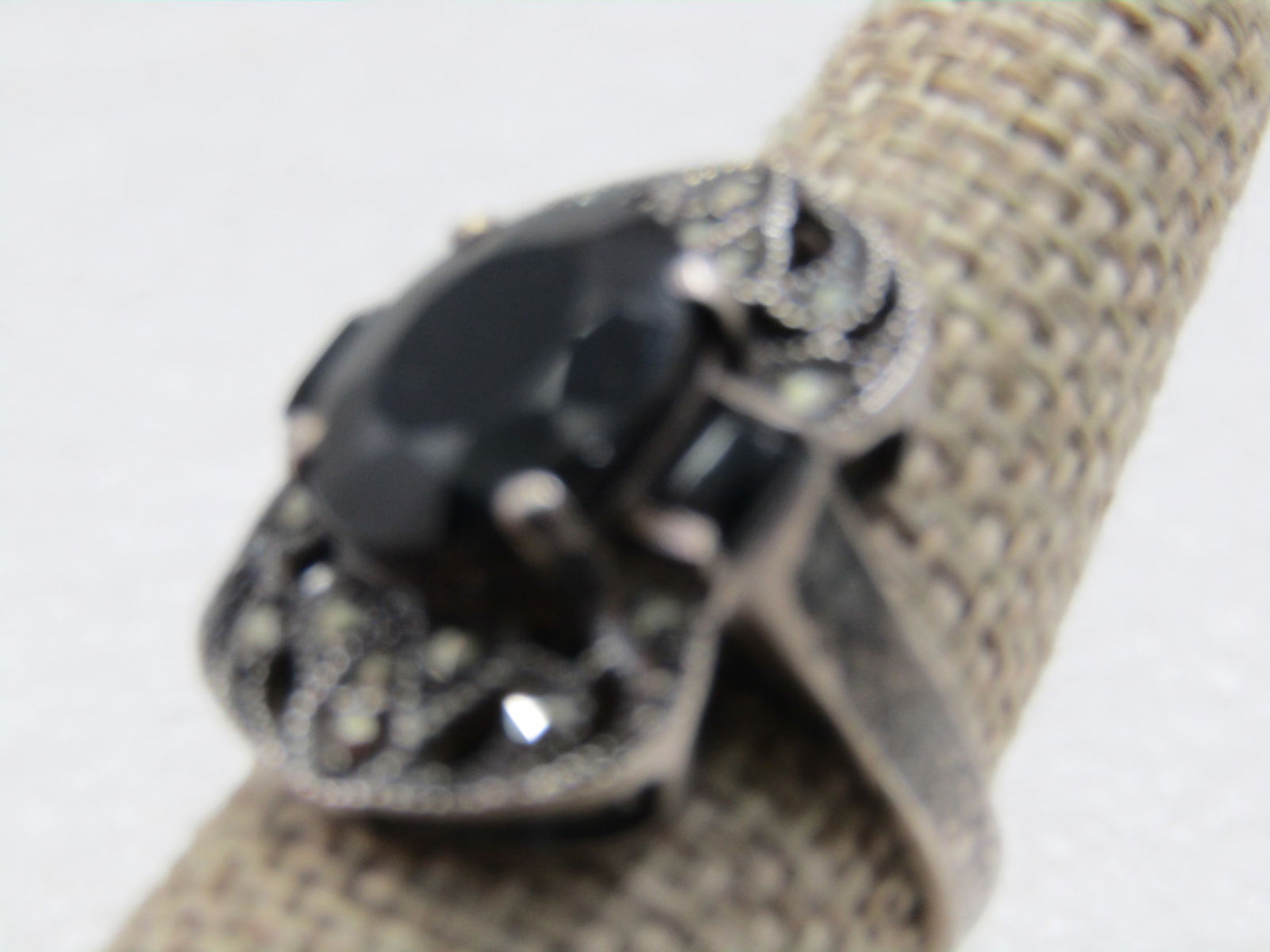 Vintage Sterling Marcasite & Onyx Ring. Sz. 8, Over 3 CTW - 3