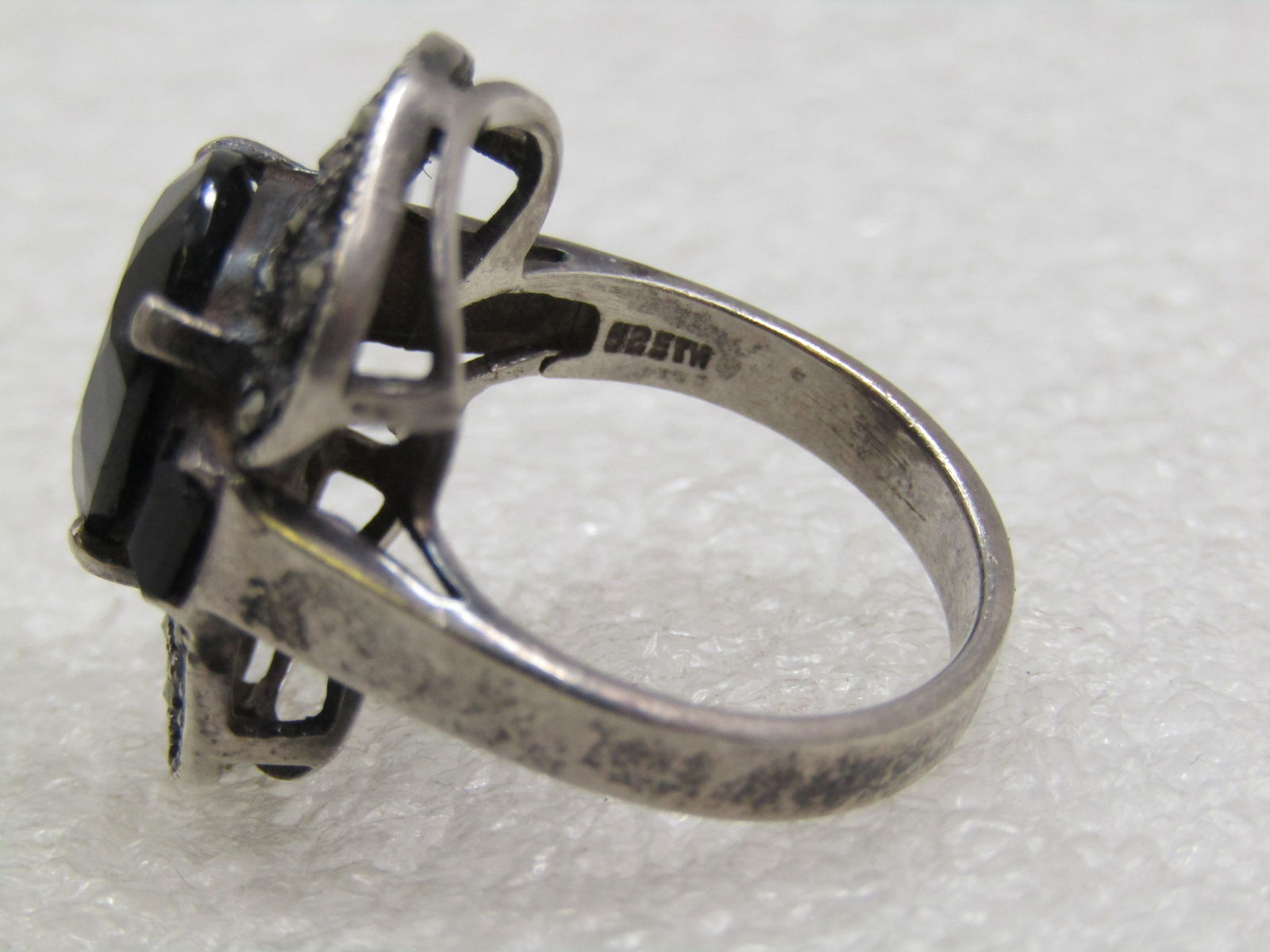 Vintage Sterling Marcasite & Onyx Ring. Sz. 8, Over 3 CTW - 4