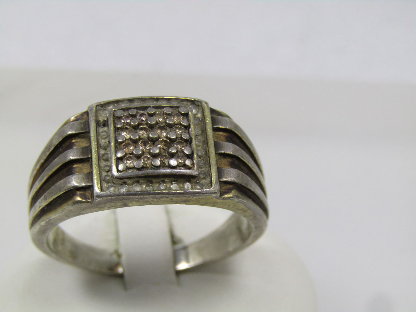 Vintage Sterling Diamond Ring, Men's, Sz. 15.5, 1950's-1960's - 2