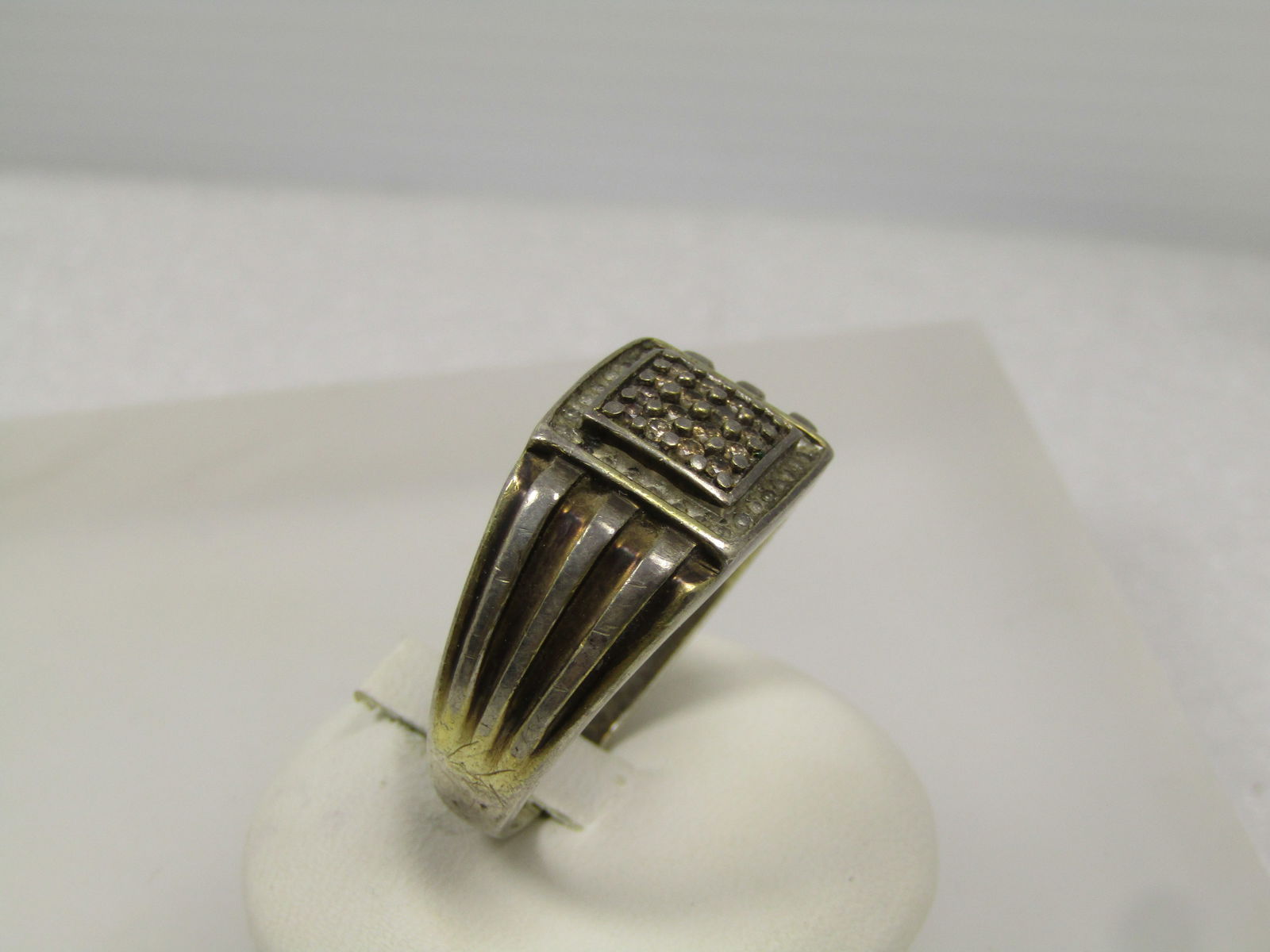 Vintage Sterling Diamond Ring, Men's, Sz. 15.5, 1950's-1960's - 3