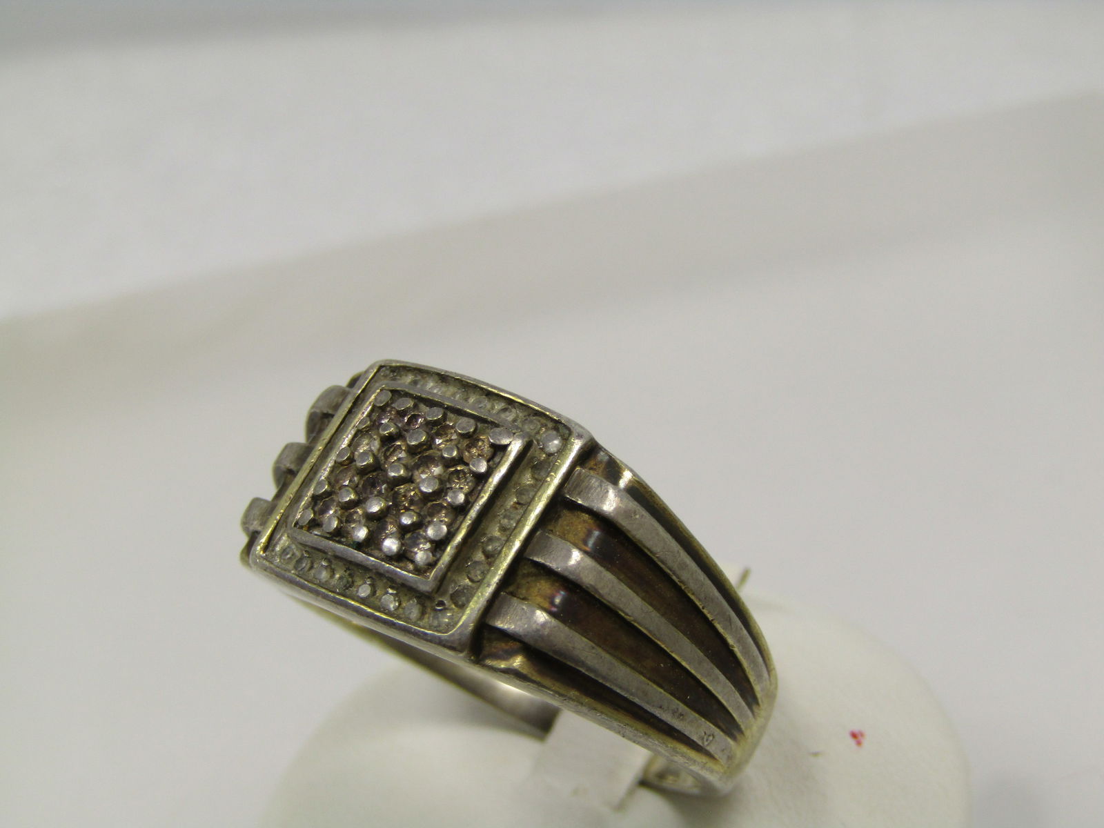 Vintage Sterling Diamond Ring, Men's, Sz. 15.5, 1950's-1960's - 4