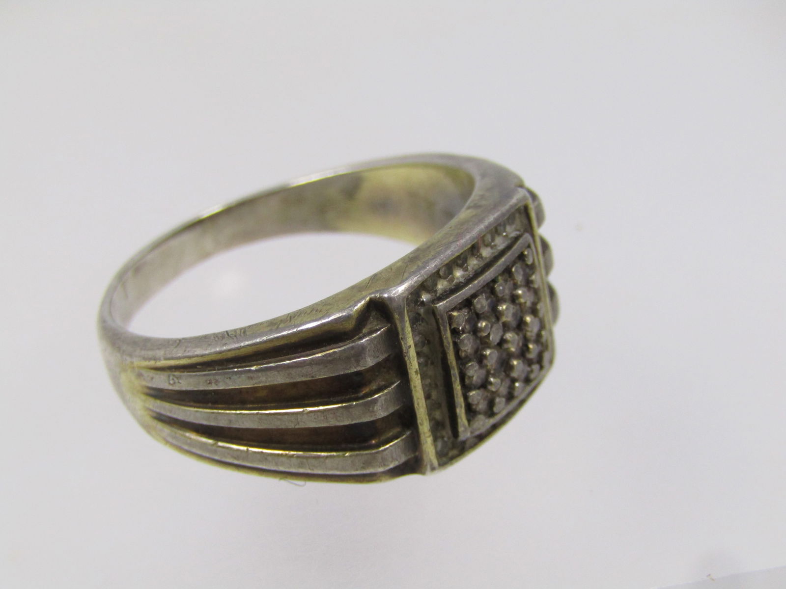 Vintage Sterling Diamond Ring, Men's, Sz. 15.5, 1950's-1960's - 7
