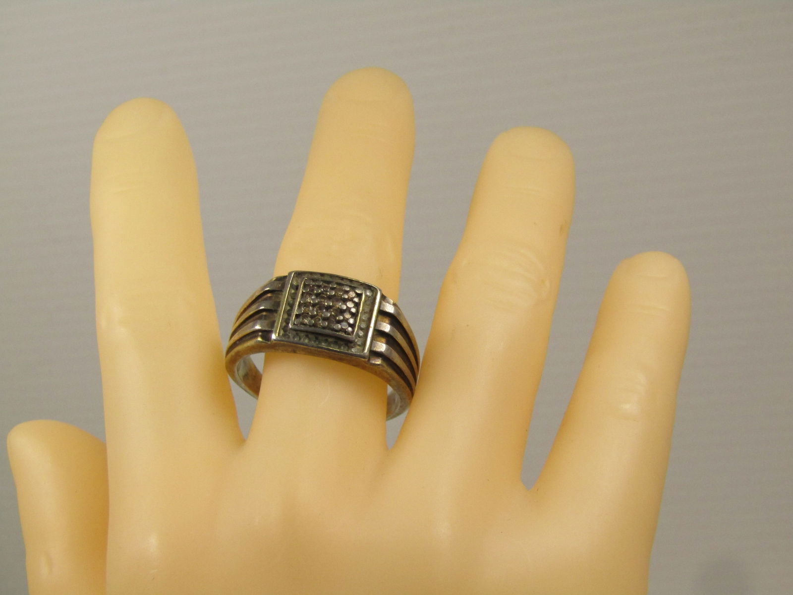 Vintage Sterling Diamond Ring, Men's, Sz. 15.5, 1950's-1960's - 9