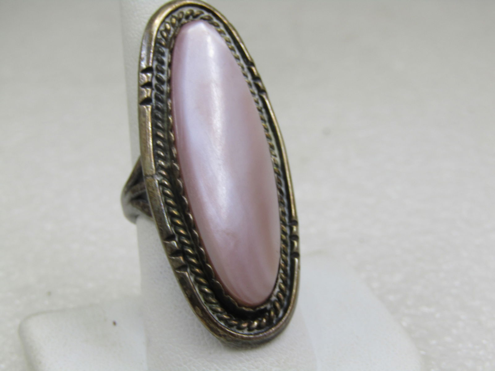 Vintage Sterling Southwestern Pink Faux Mother-of-Pearl Ring, Sz. 8 - 3