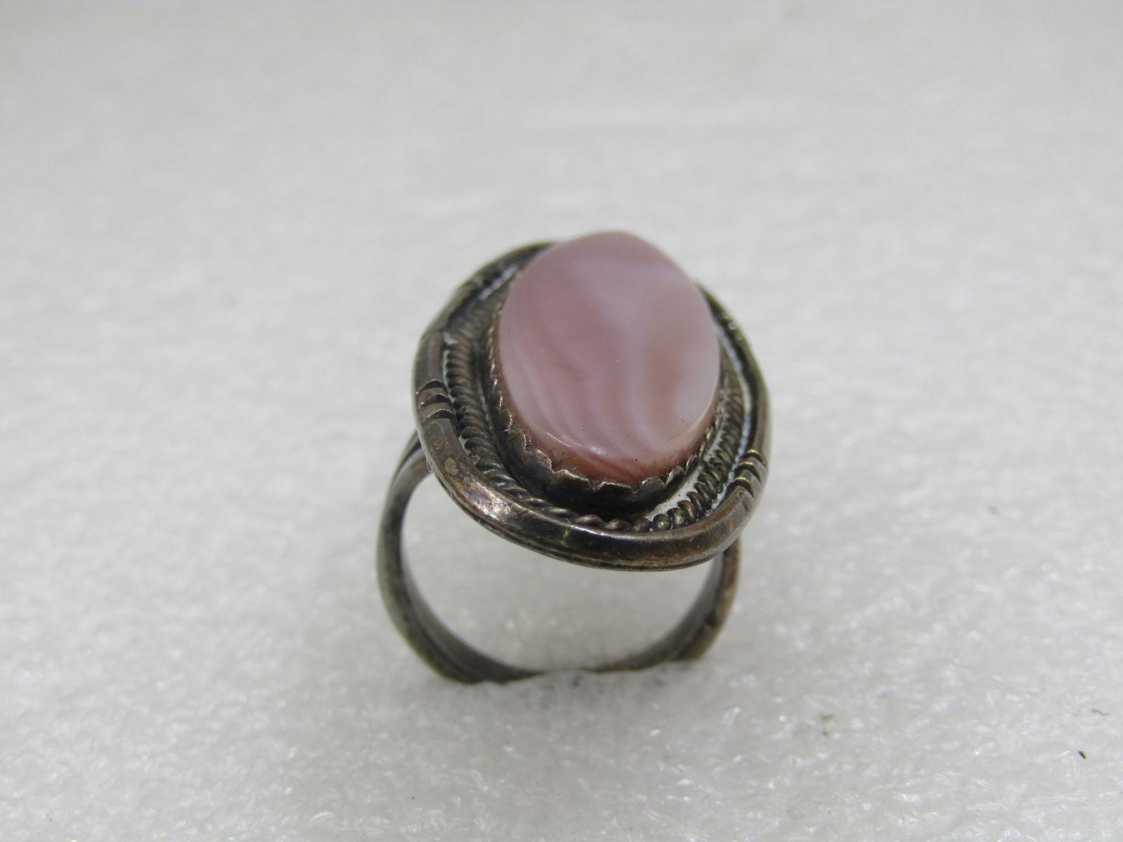 Vintage Sterling Southwestern Pink Faux Mother-of-Pearl Ring, Sz. 8 - 4