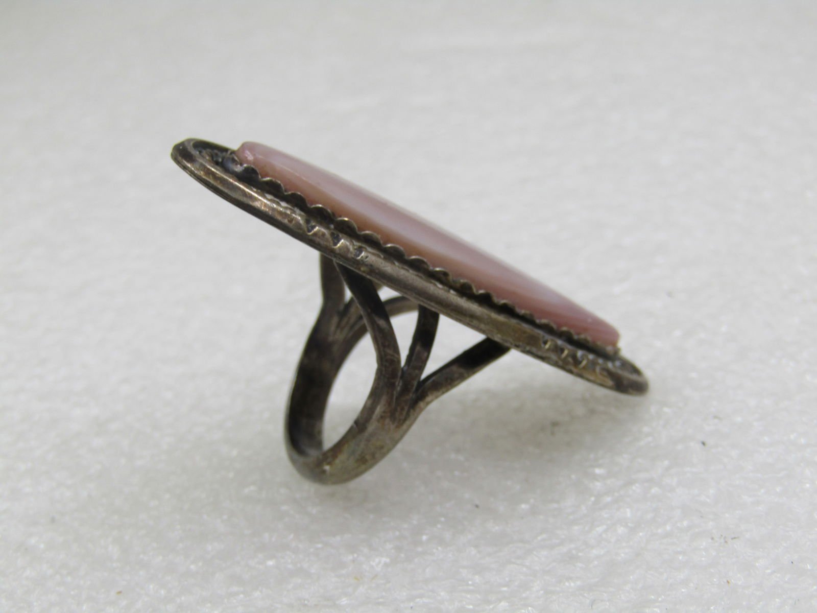 Vintage Sterling Southwestern Pink Faux Mother-of-Pearl Ring, Sz. 8 - 5