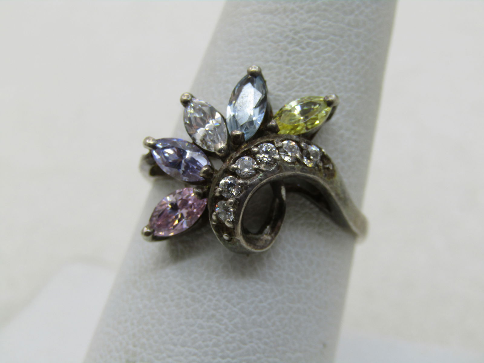 Vintage Sterling CZ & Lab Created Ring, Art Deco Themed, Sz. 8.25 - 2