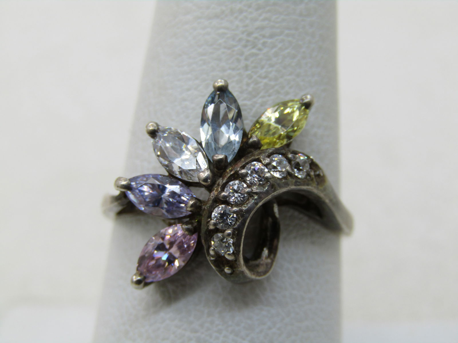 Vintage Sterling CZ & Lab Created Ring, Art Deco Themed, Sz. 8.25 - 3