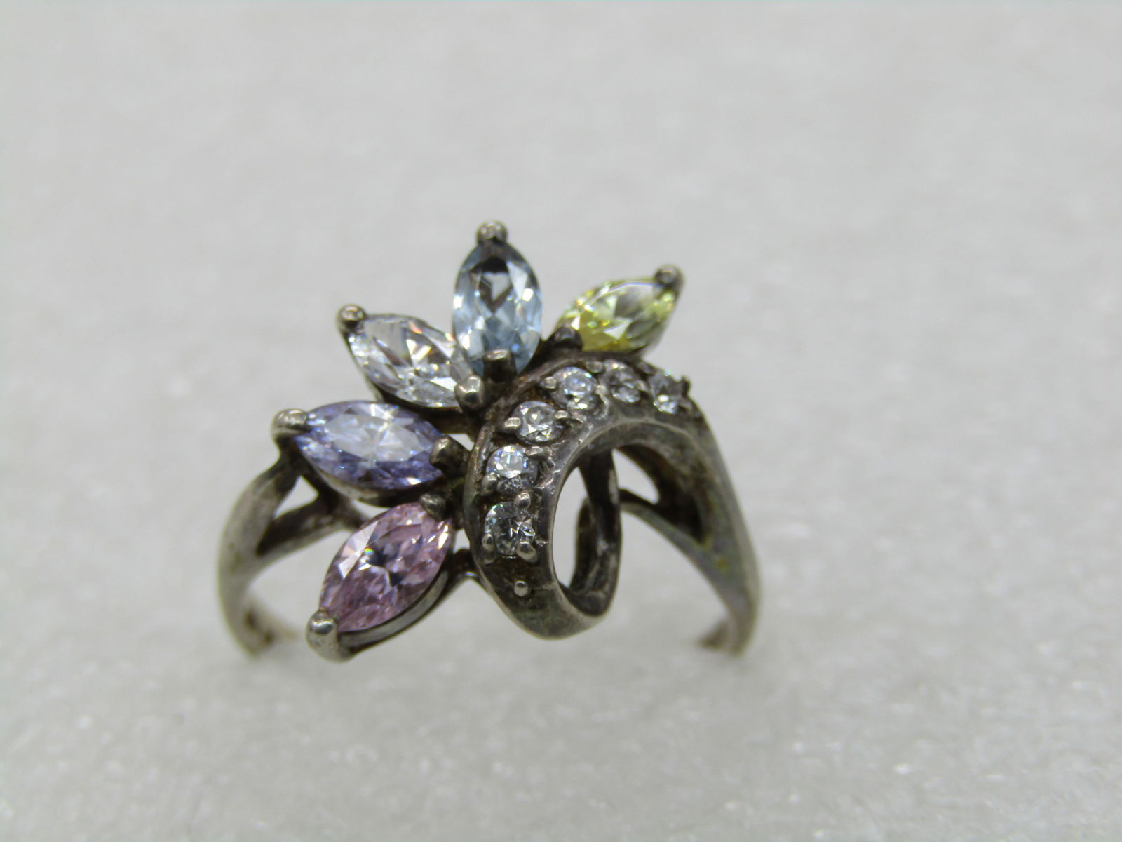 Vintage Sterling CZ & Lab Created Ring, Art Deco Themed, Sz. 8.25 - 4